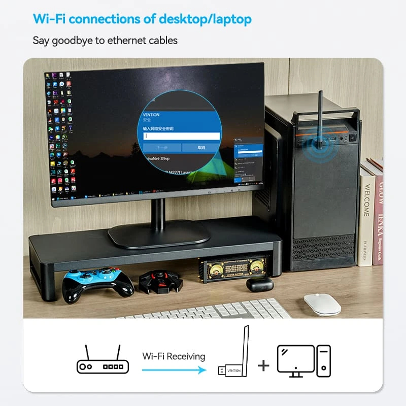 Vention безжичен адаптер WiFi USB adapter Dual Band, 650Mbps, Black - KDTB0