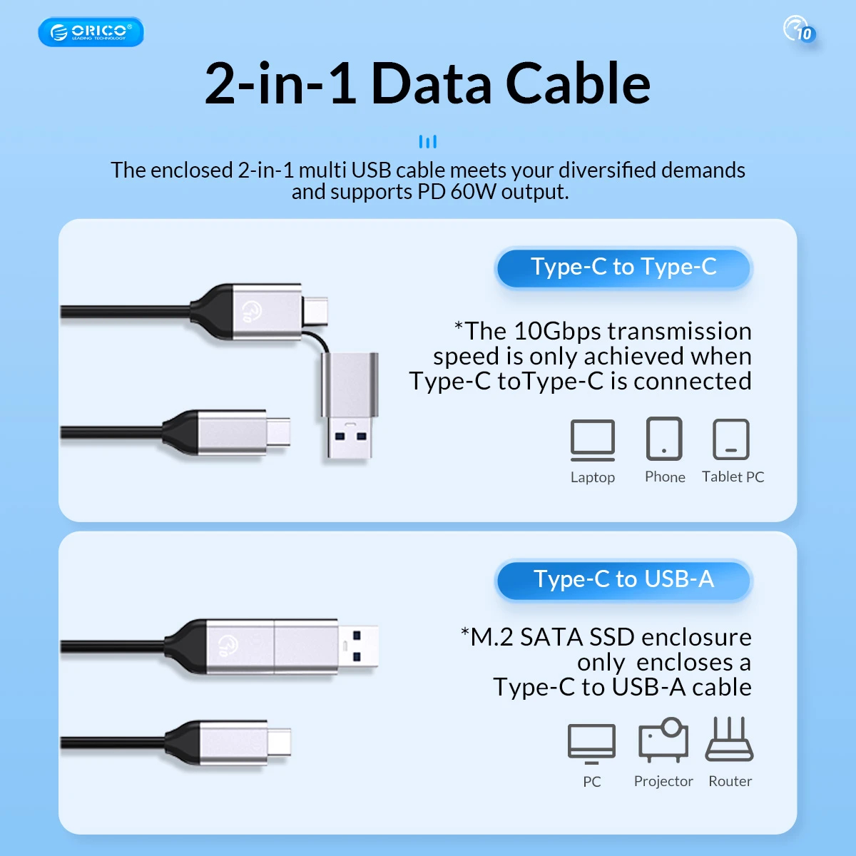 Orico докинг станция Storage - HDD/SSD Dock - 2 BAY Offline Clone 2.5/3.5 USB-C/USB-A - 6626C3-C-V1