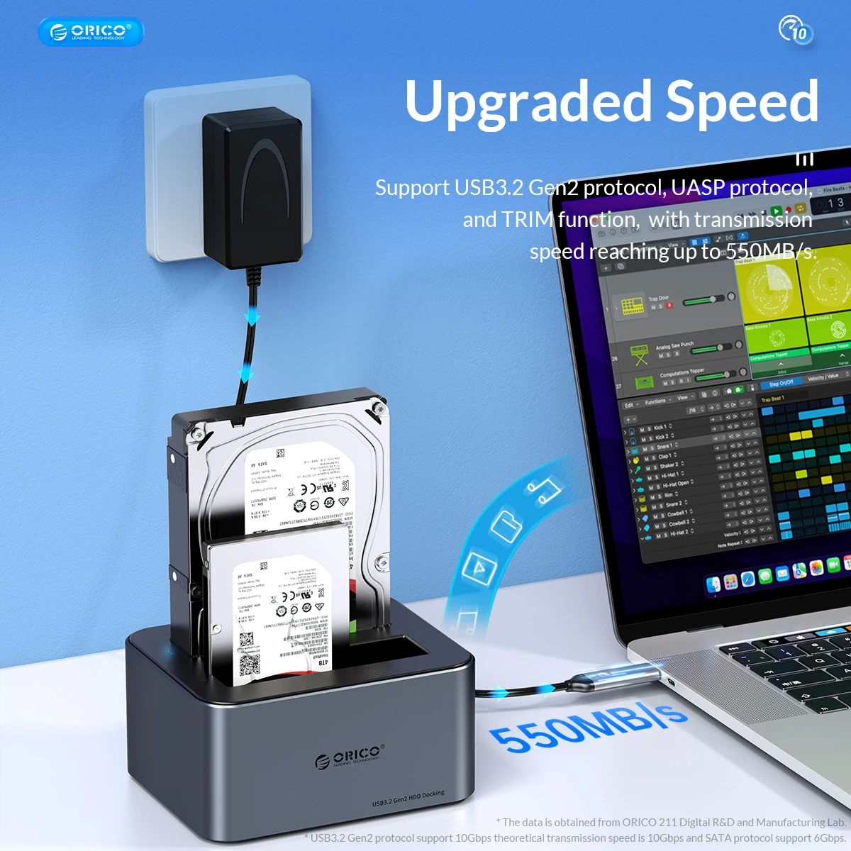 Orico докинг станция Storage - HDD/SSD Dock - 2 BAY Offline Clone 2.5/3.5 USB-C/USB-A - 6626C3-C-V1