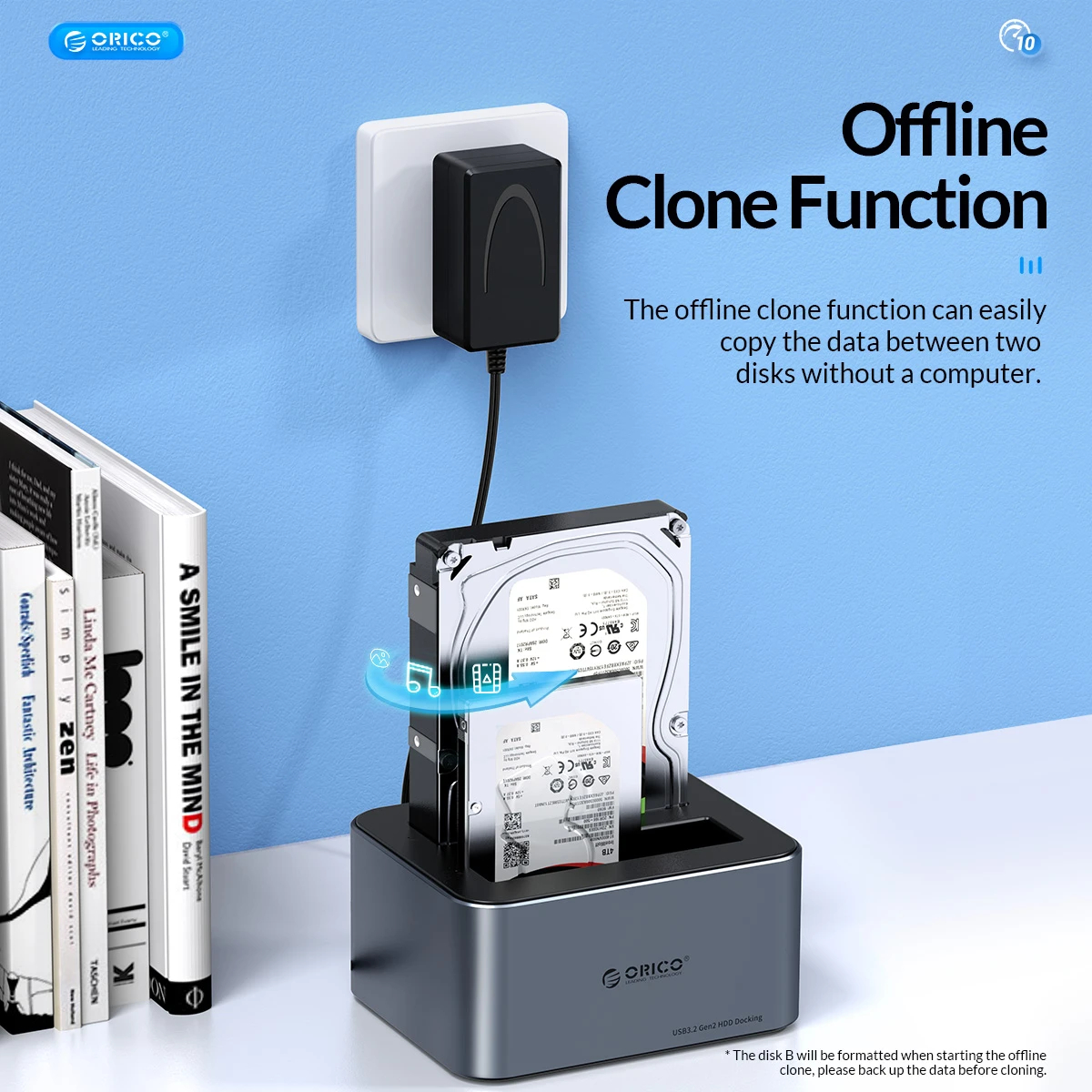 Orico докинг станция Storage - HDD/SSD Dock - 2 BAY Offline Clone 2.5/3.5 USB-C/USB-A - 6626C3-C-V1