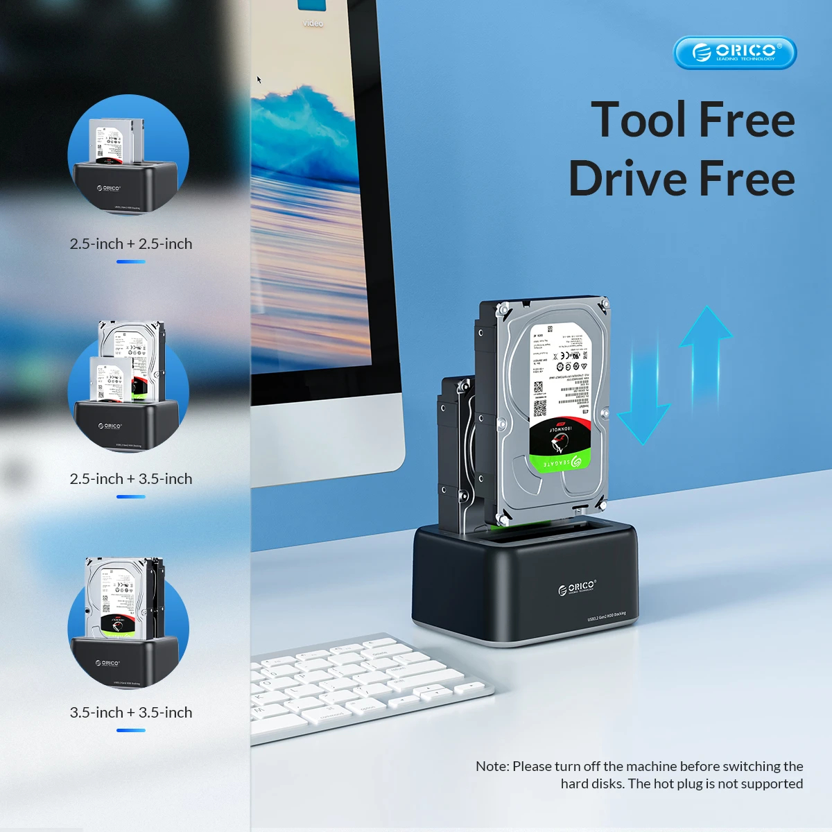 Orico докинг станция Storage - HDD/SSD Dock - 2.5/3.5 inch USB-C/USB-A - 6819C3-V1
