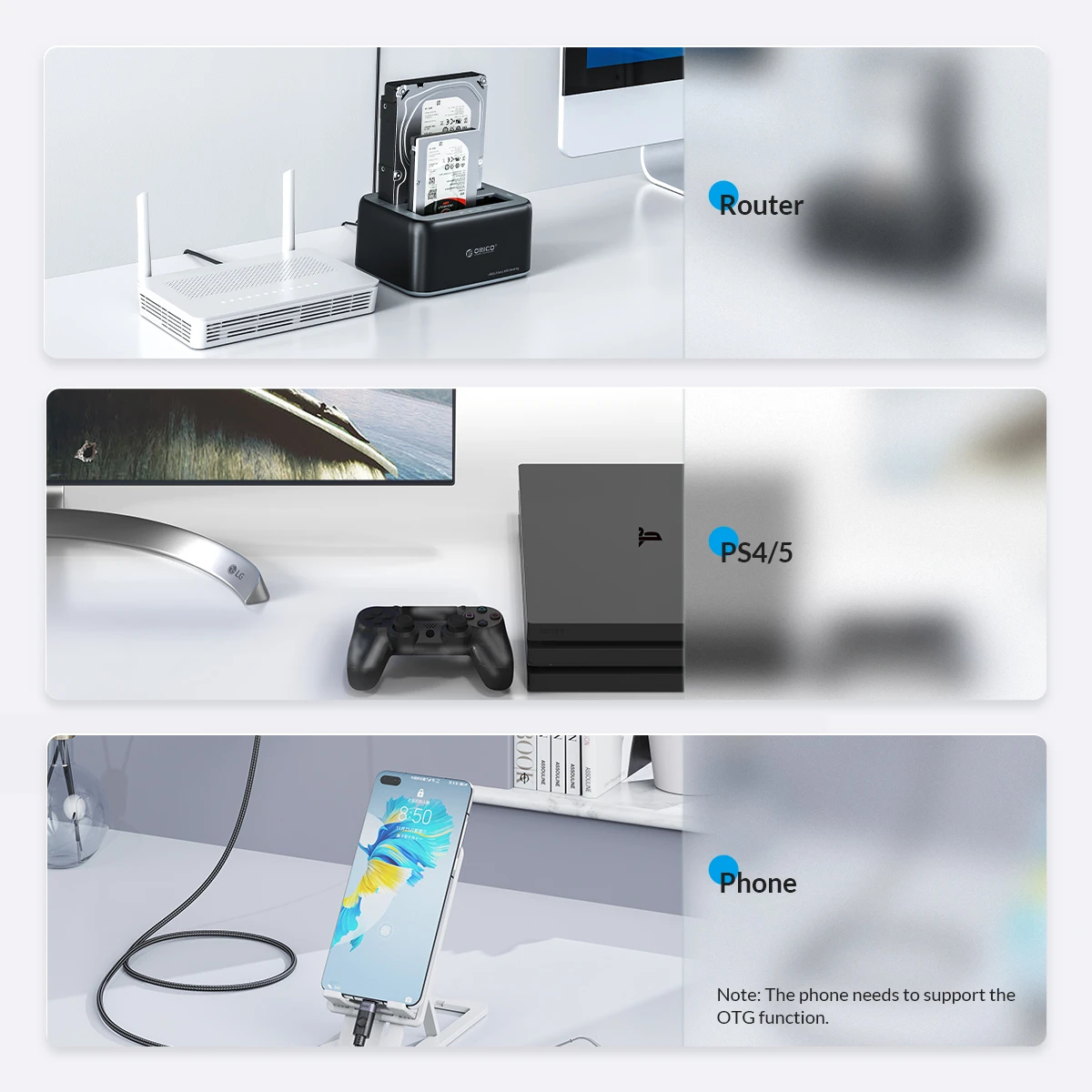 Orico докинг станция Storage - HDD/SSD Dock - 2.5/3.5 inch USB-C/USB-A - 6819C3-V1