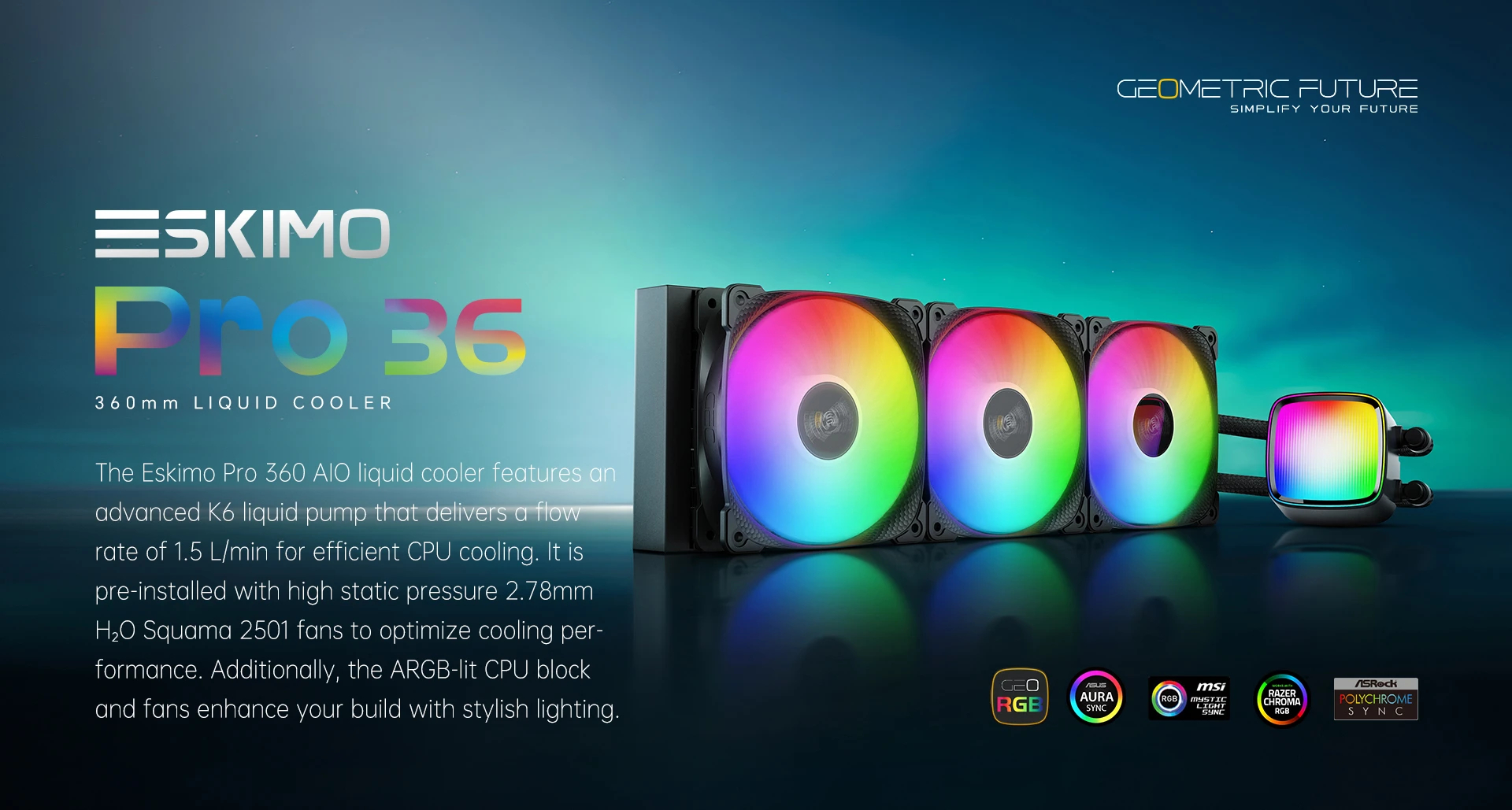 Geometric Future водно охлаждане Water Cooling - Eskimo Pro 360 White - Addressable RGB, LGA1851/AM5