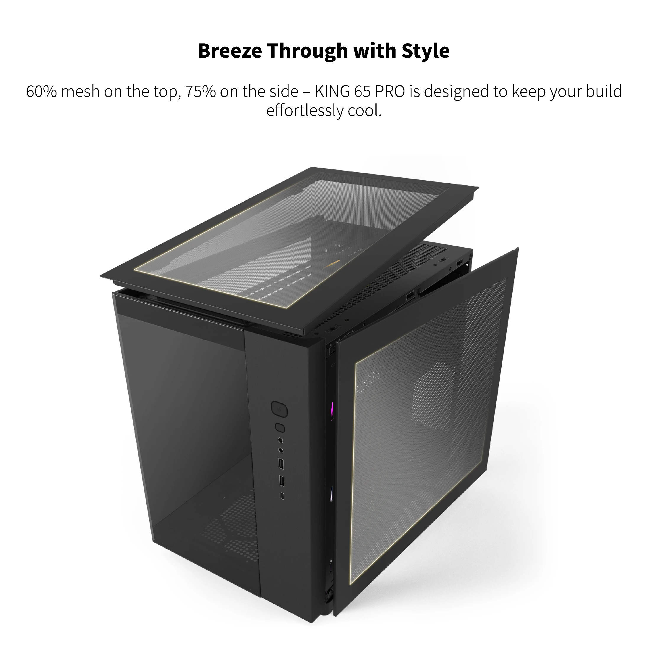 Montech кутия KING 65 Pro, Dual Chamber Mid-tower Case, 3 ARGB Fans, Black