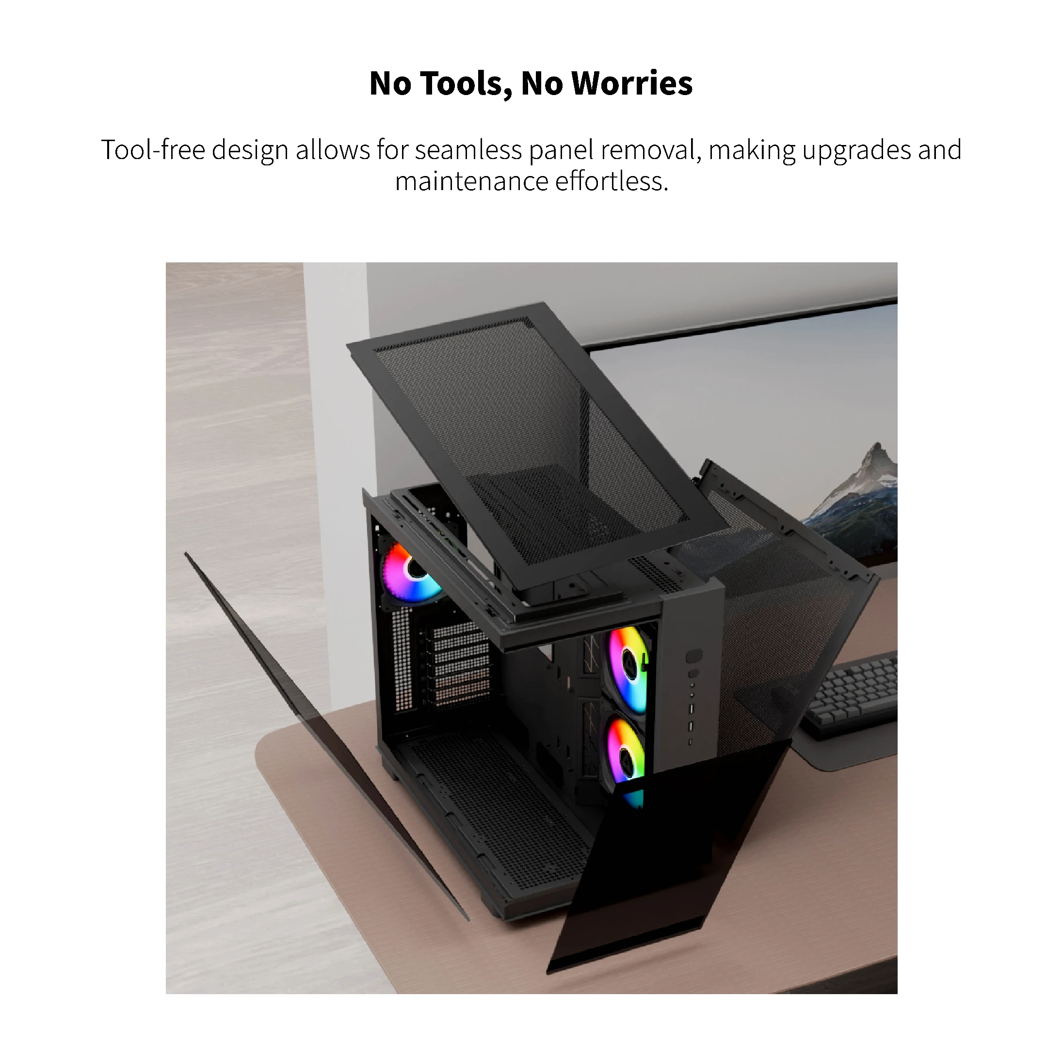 Montech кутия KING 65 Pro, Dual Chamber Mid-tower Case, 3 ARGB Fans, Black