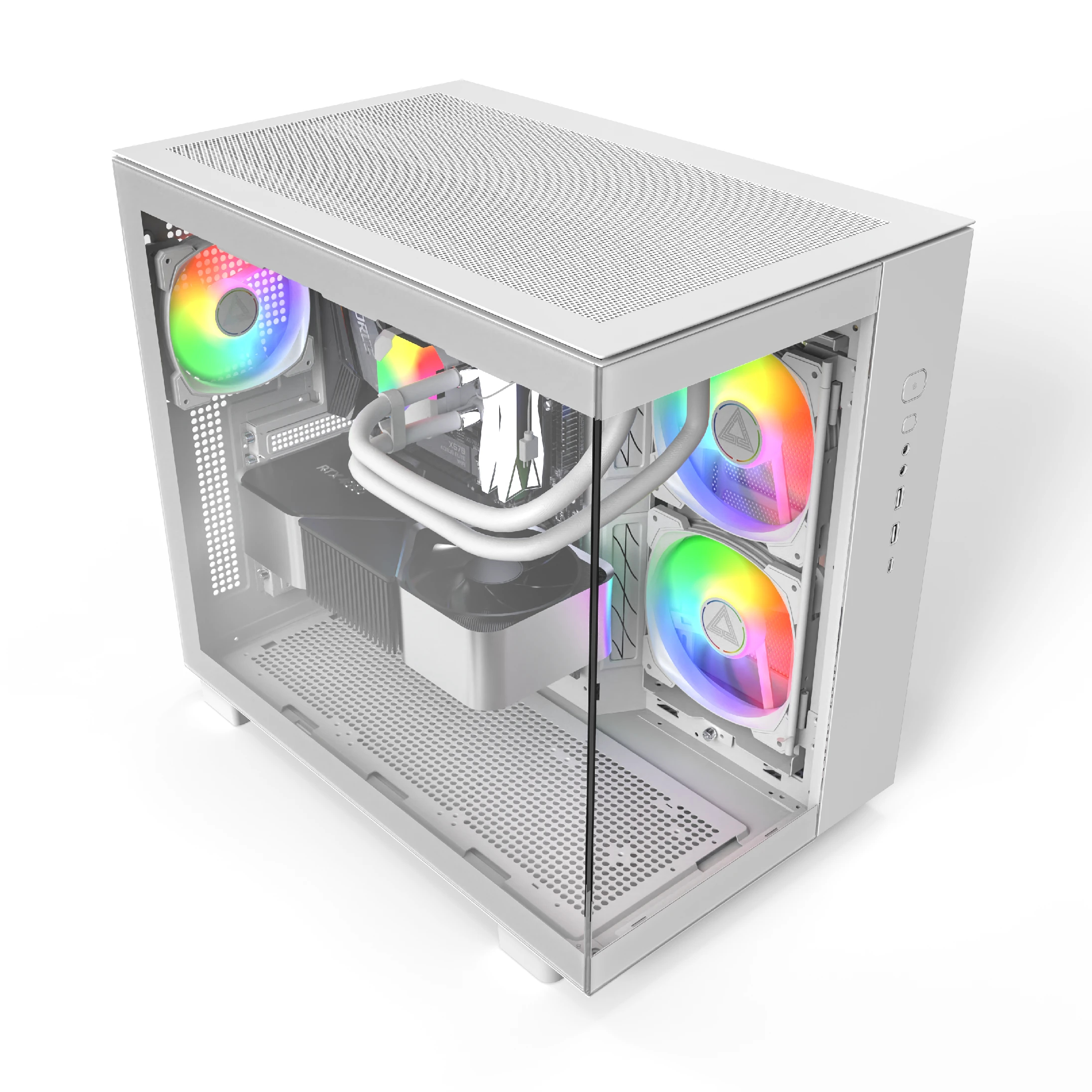 Montech кутия KING 65 Pro, Dual Chamber Mid-tower Case, 3 ARGB Fans, White