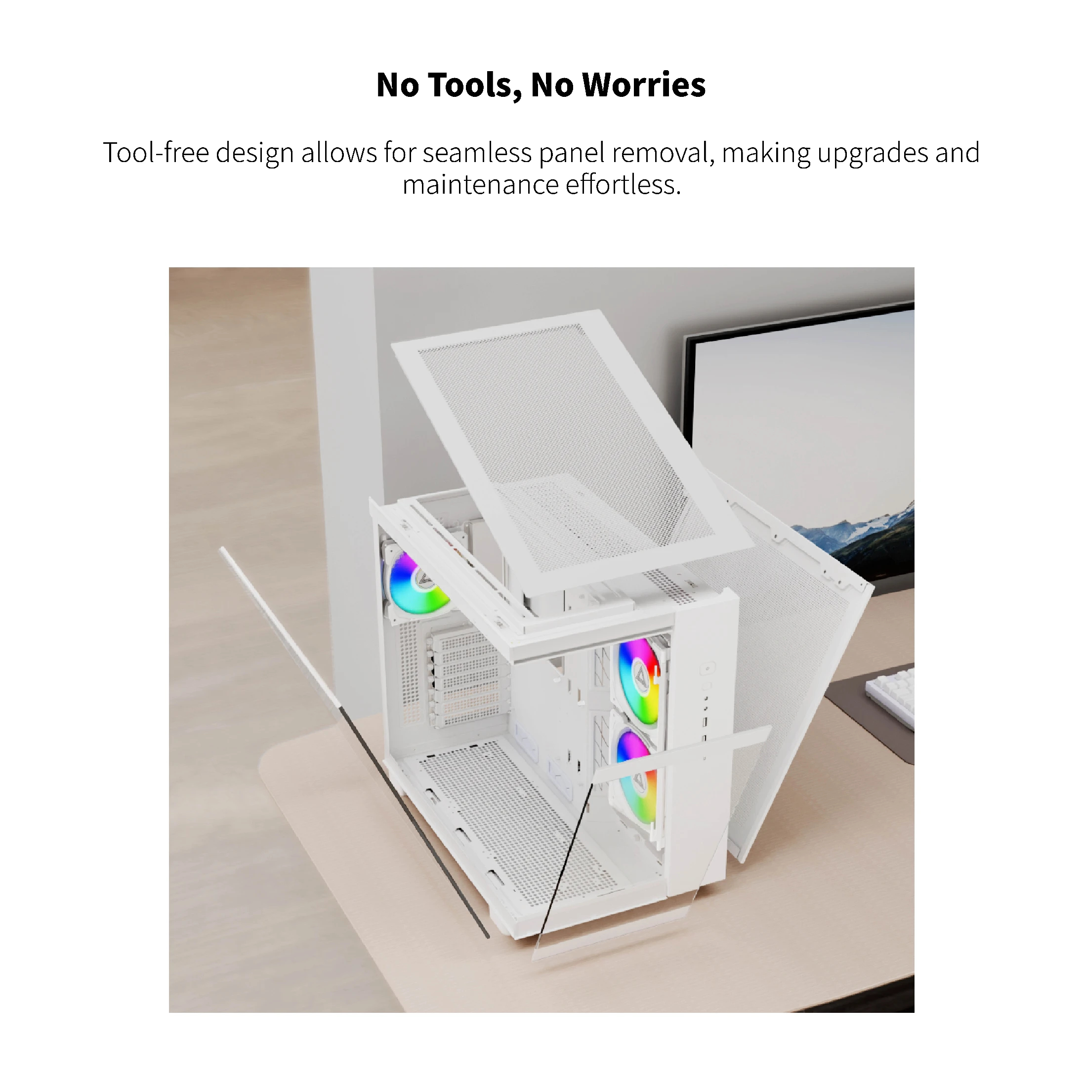 Montech кутия KING 65 Pro, Dual Chamber Mid-tower Case, 3 ARGB Fans, White