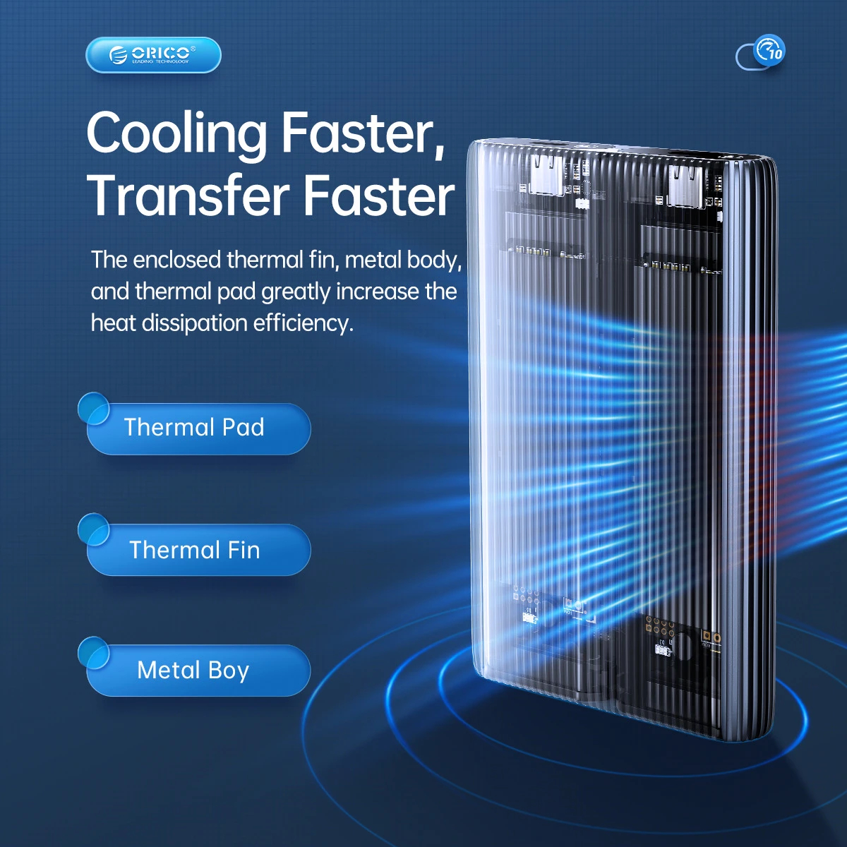 Orico външна кутия за диск Storage - Case - M.2 NVMe Dual-Bay - USB-C 10Gbps, Aluminium - AM2C3-2N-GY