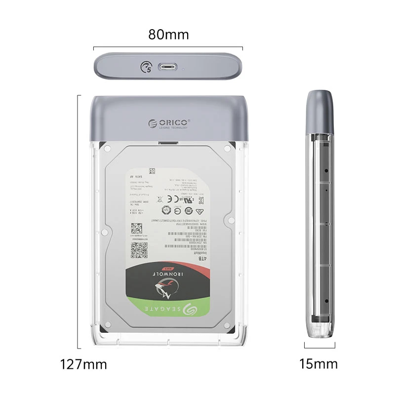 Orico външна кутия за диск Storage - Case - 2.5 inch 5Gbps USB-C Transparent - TX25C3-GY-BP