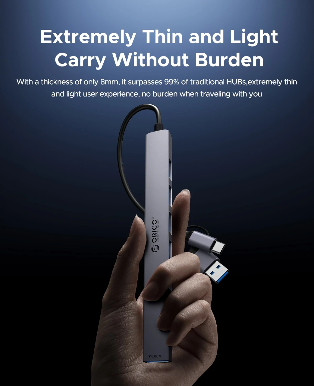 Orico хъб HUB USB-C 5 port - USB3.0 x 1, USB2.0 x 2, USB-C x 2, Aluminium - YSA4-U2-GY