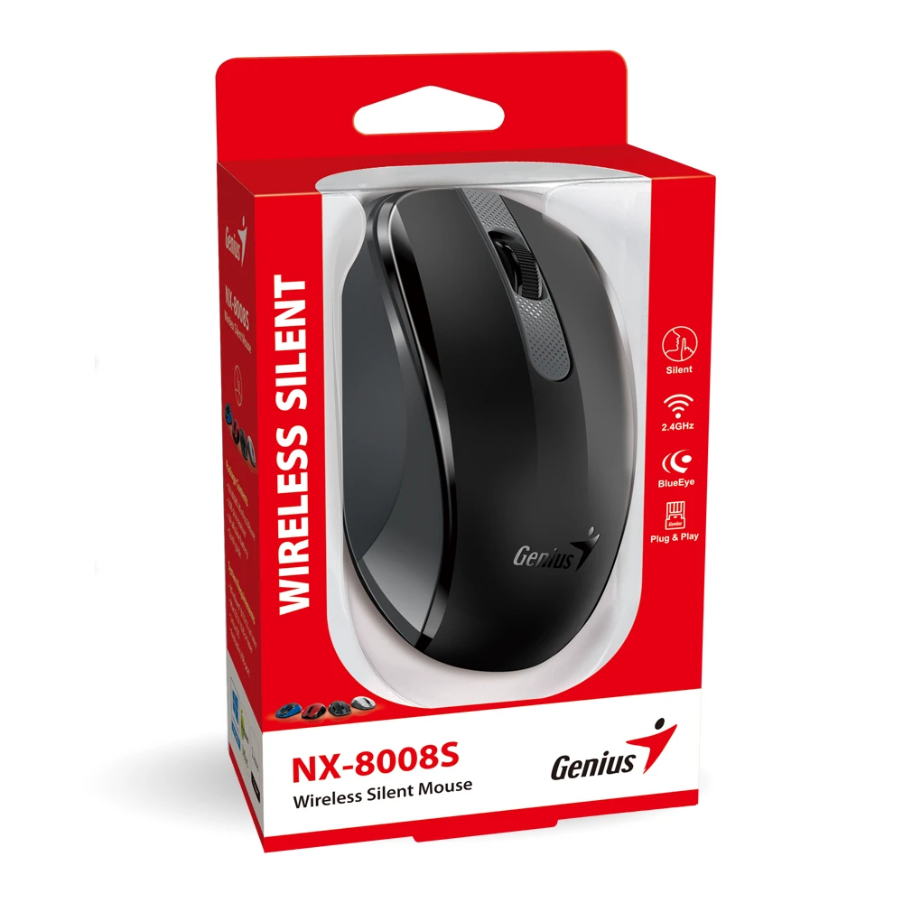 Genius безжина безшумна мишка Wireless Silent Mouse - NX-8008S Black - Silent, 2.4GHz