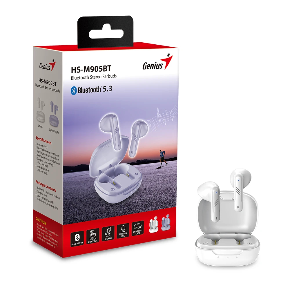 Genius безжични слушалки TWS Bluetooth 5.3 Earphones HS-M905BT White