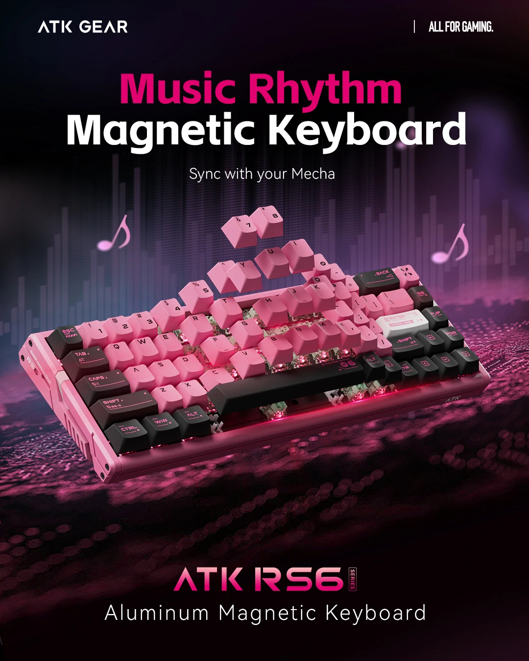 ATK професионална геймърска механична клавиатура Professional Gaming Mechanical Keyboard RS6 Ultra - 8K, TTC RGB Magneto Switches [Linear] - White Shadow