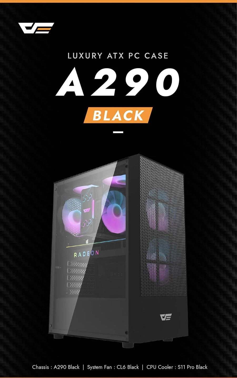 Darkflash кутия Case ATX - A290 Black - 3 x 120 mm RGB fans included