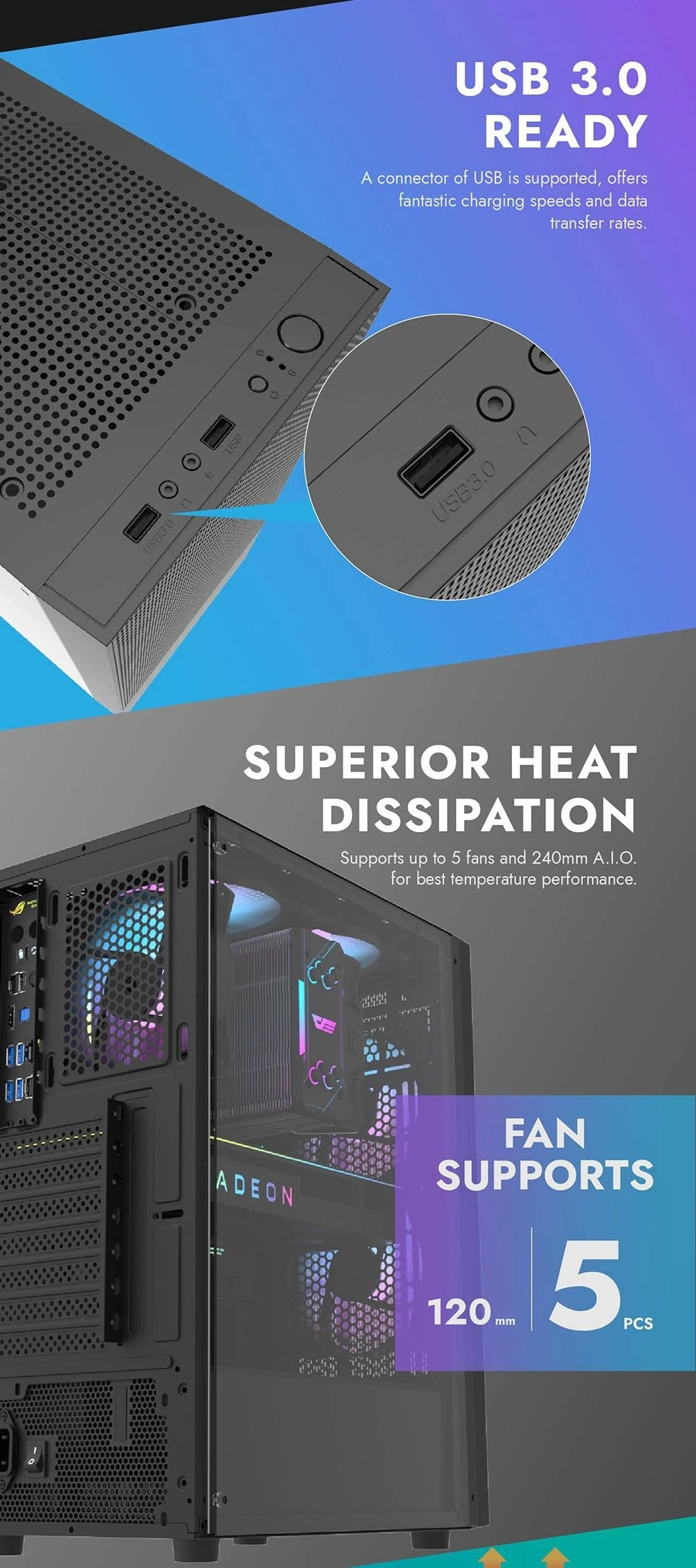 Darkflash кутия Case ATX - A290 Black - 3 x 120 mm RGB fans included