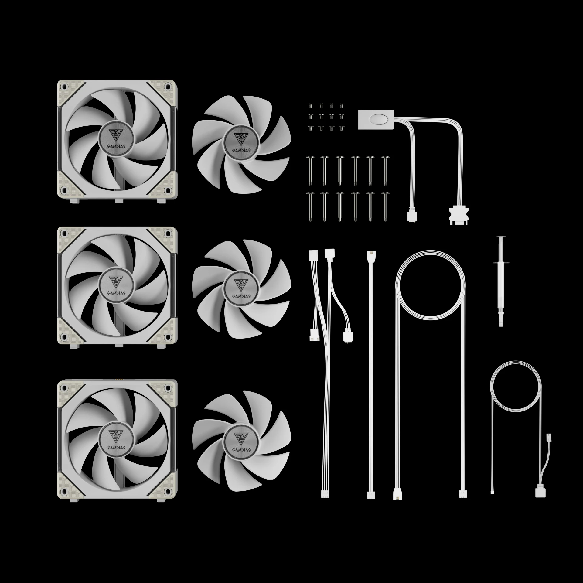 Gamdias Комплект вентилатори Fan Pack 3-in-1 3x120mm - AEOLUS P2-1203 White, Swappable Fan Blades (Reverse Fan Blades Included), Daisy-Chain, Infinity Mirror