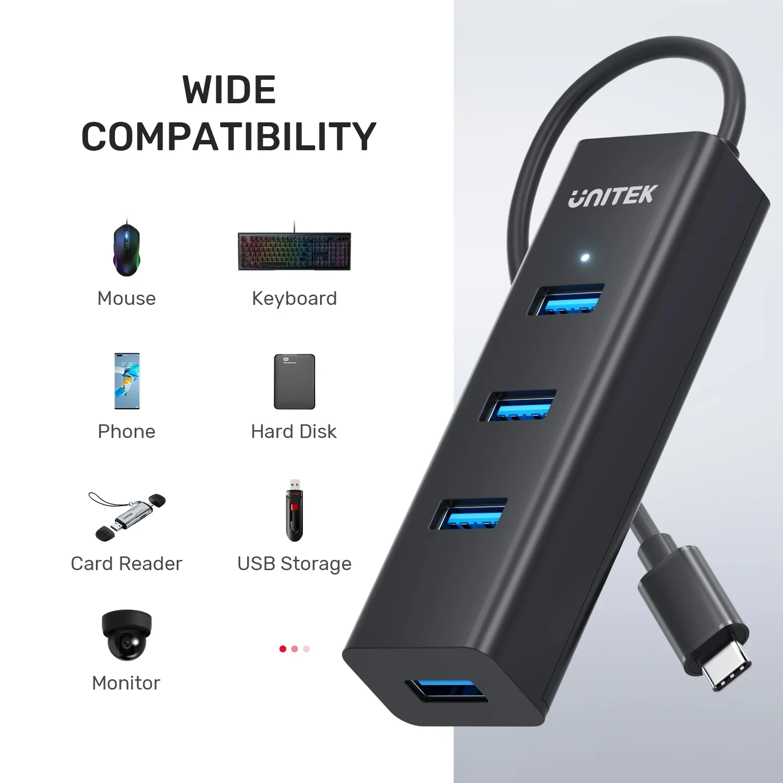 Unitek хъб HUB USB-C 4 port - 4 x USB3.0 Black - Y-3089Z01