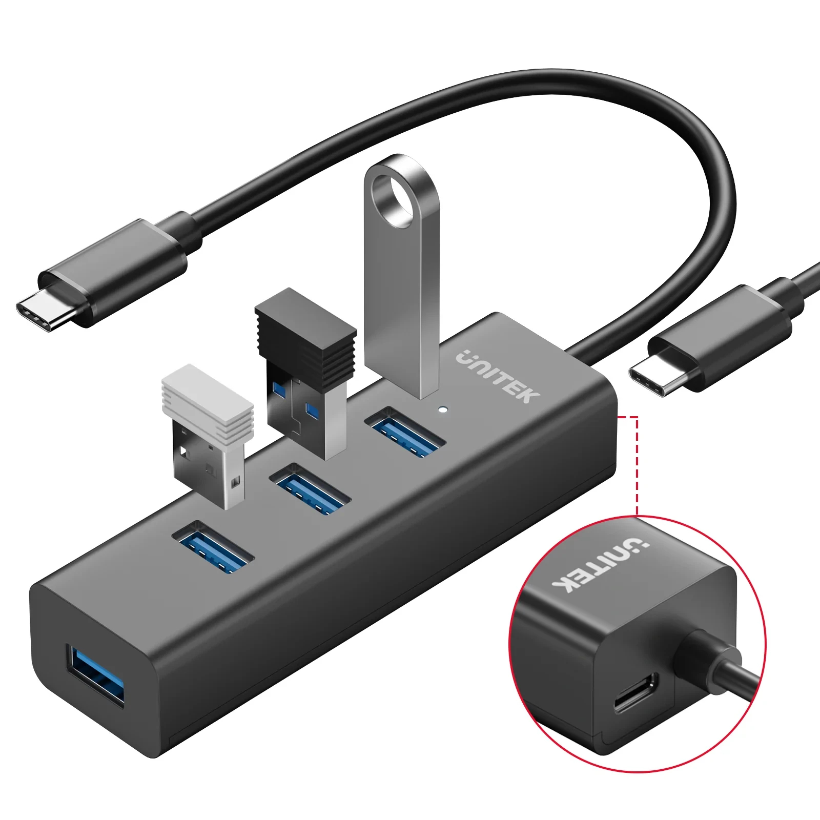 Unitek хъб HUB USB-C 4 port - 4 x USB3.0 Black - Y-3089Z01