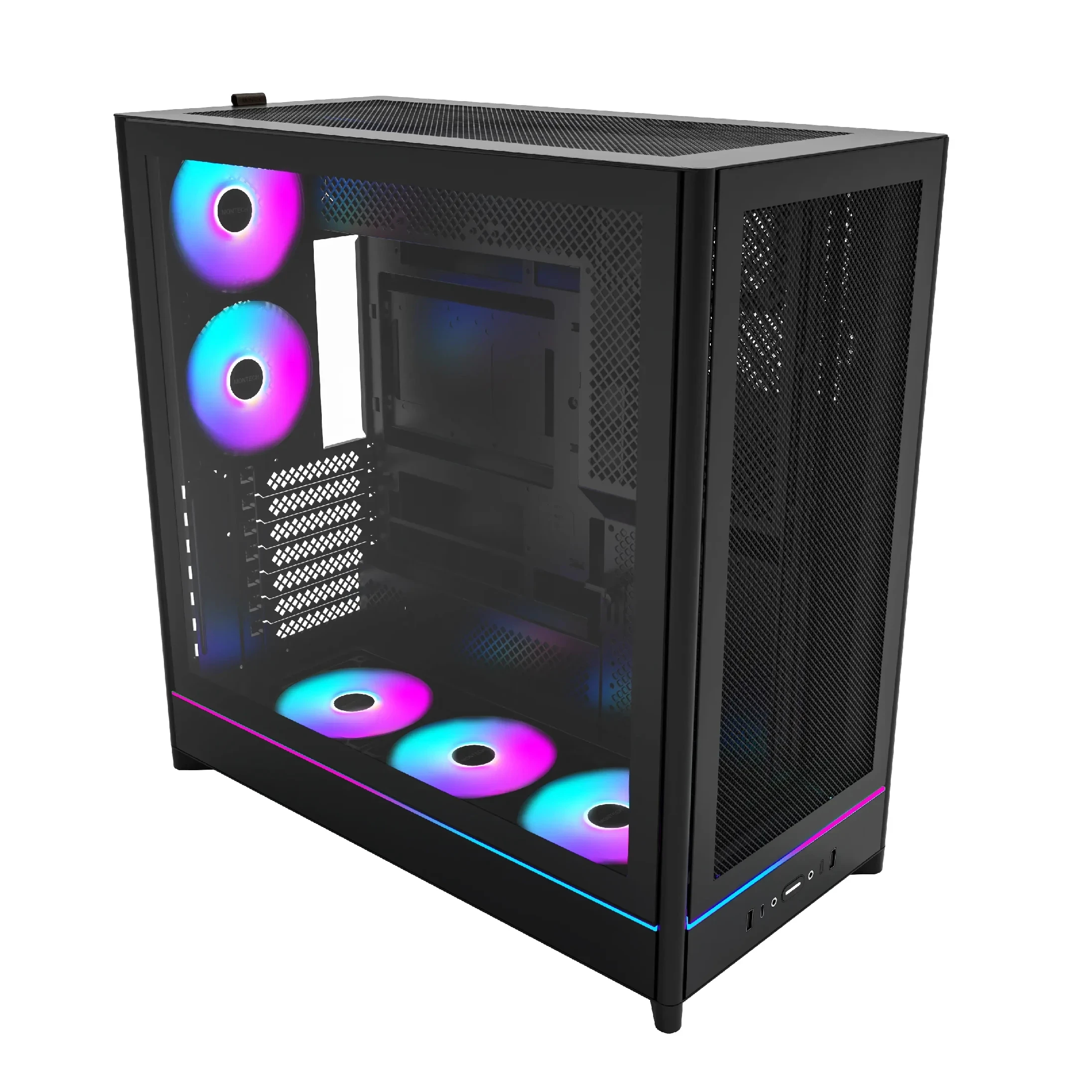 Montech кутия Case ATX - HS01 PRO (B) - 5 x 120 mm ARGB Fans, USB-C, Black