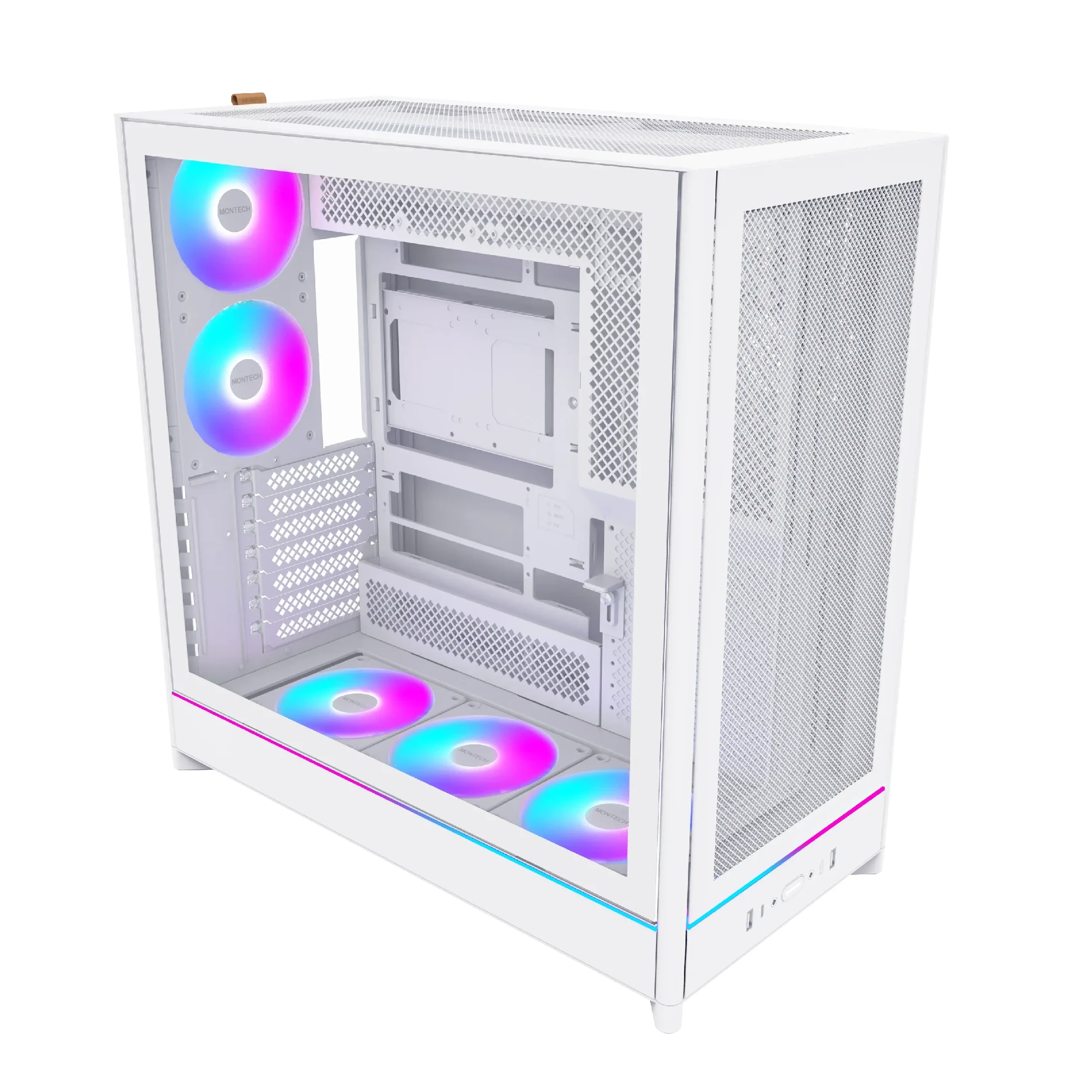 Montech кутия Case ATX - HS01 PRO (W) - 5 x 120 mm ARGB Fans, USB-C, White
