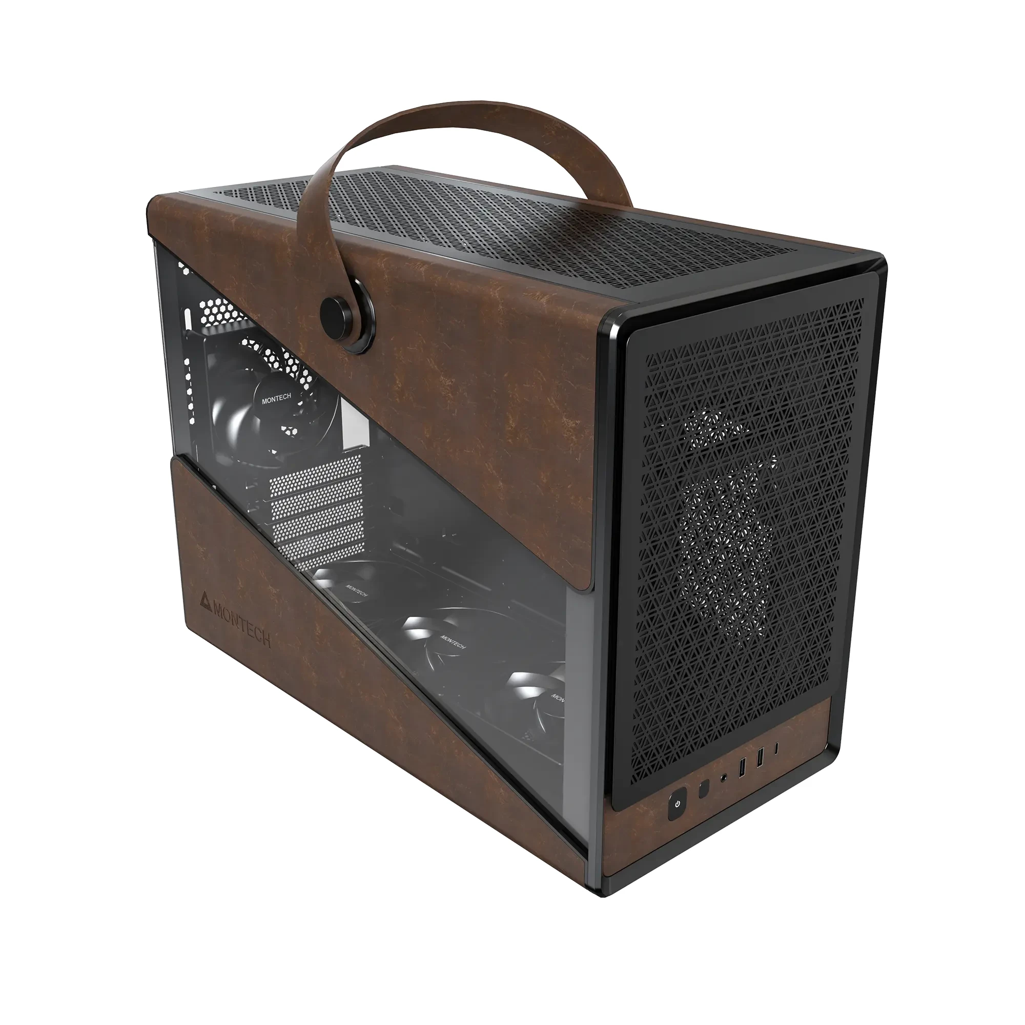 Montech кутия Case mATX - Heritage PRO (B) - USB-C, Leather, 4 x 120 mm Fans