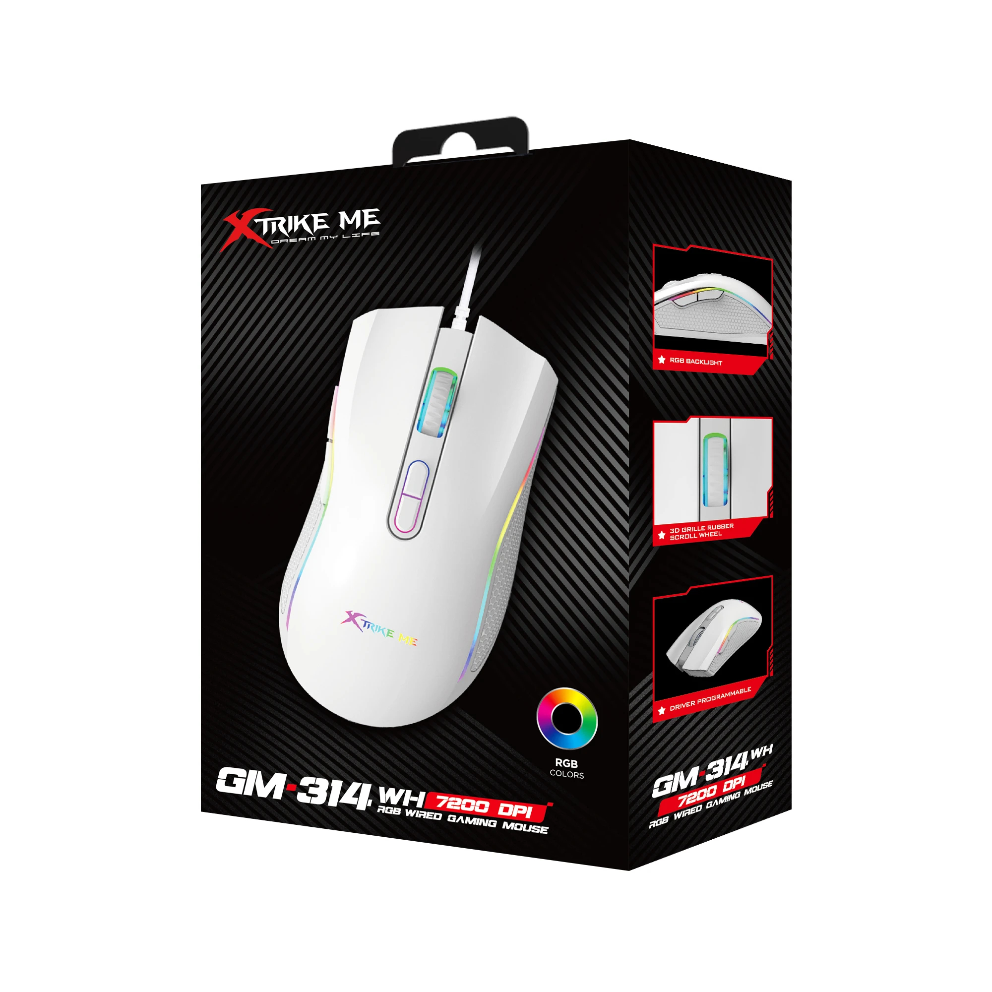 Xtrike ME Геймърска мишка Gaming Mouse GM-314 White - 7200dpi, RGB