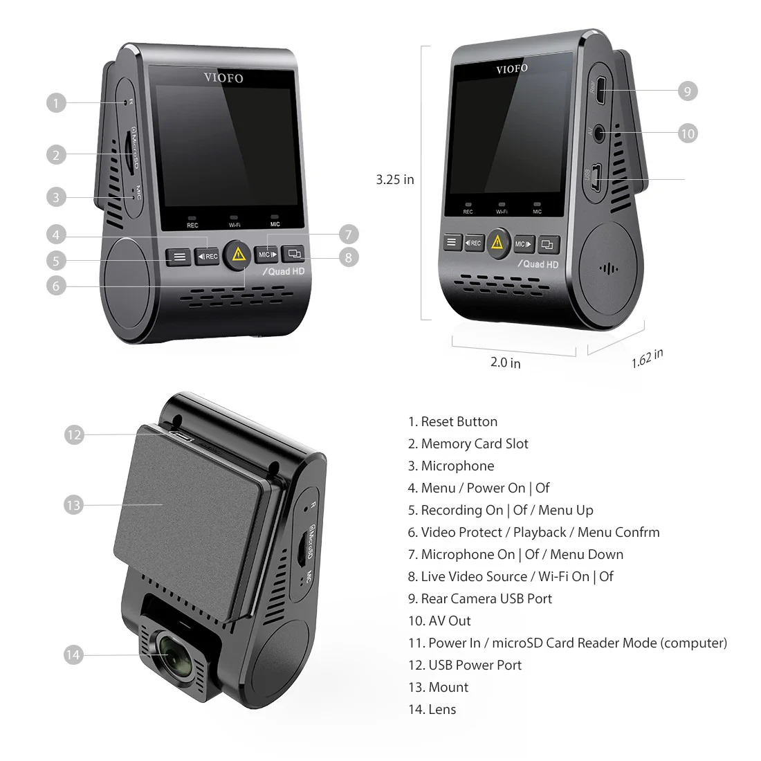 VIOFO Видеорегистратор Dash Cam A129 Plus DUO - GPS, Rear Cam included