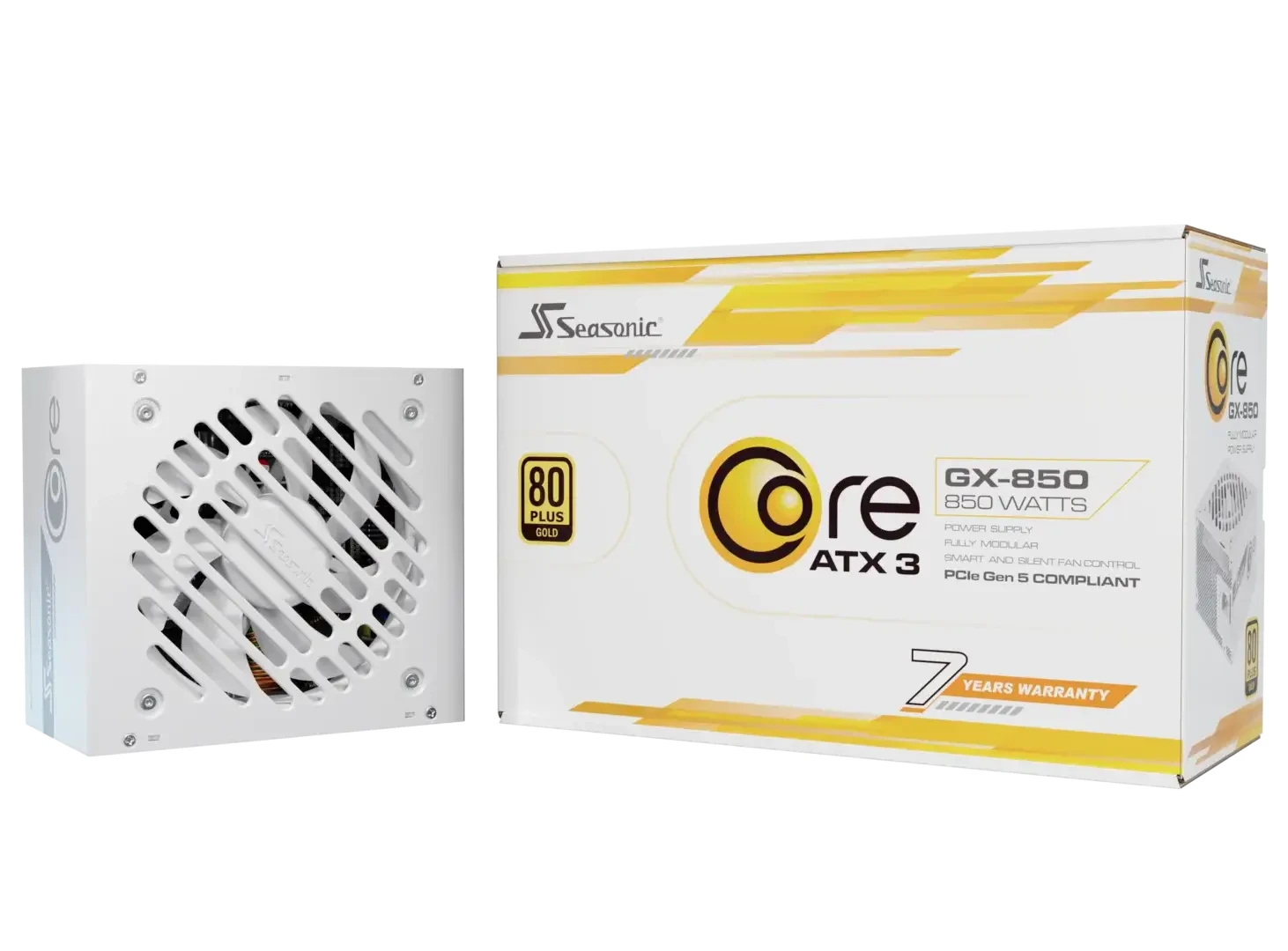Seasonic захранване PSU ATX 3.1 850W Gold, Full Modular, PCIe 5.1 - CORE GX-850 V2 White - SRP-CGX851-A5A32SF-WH