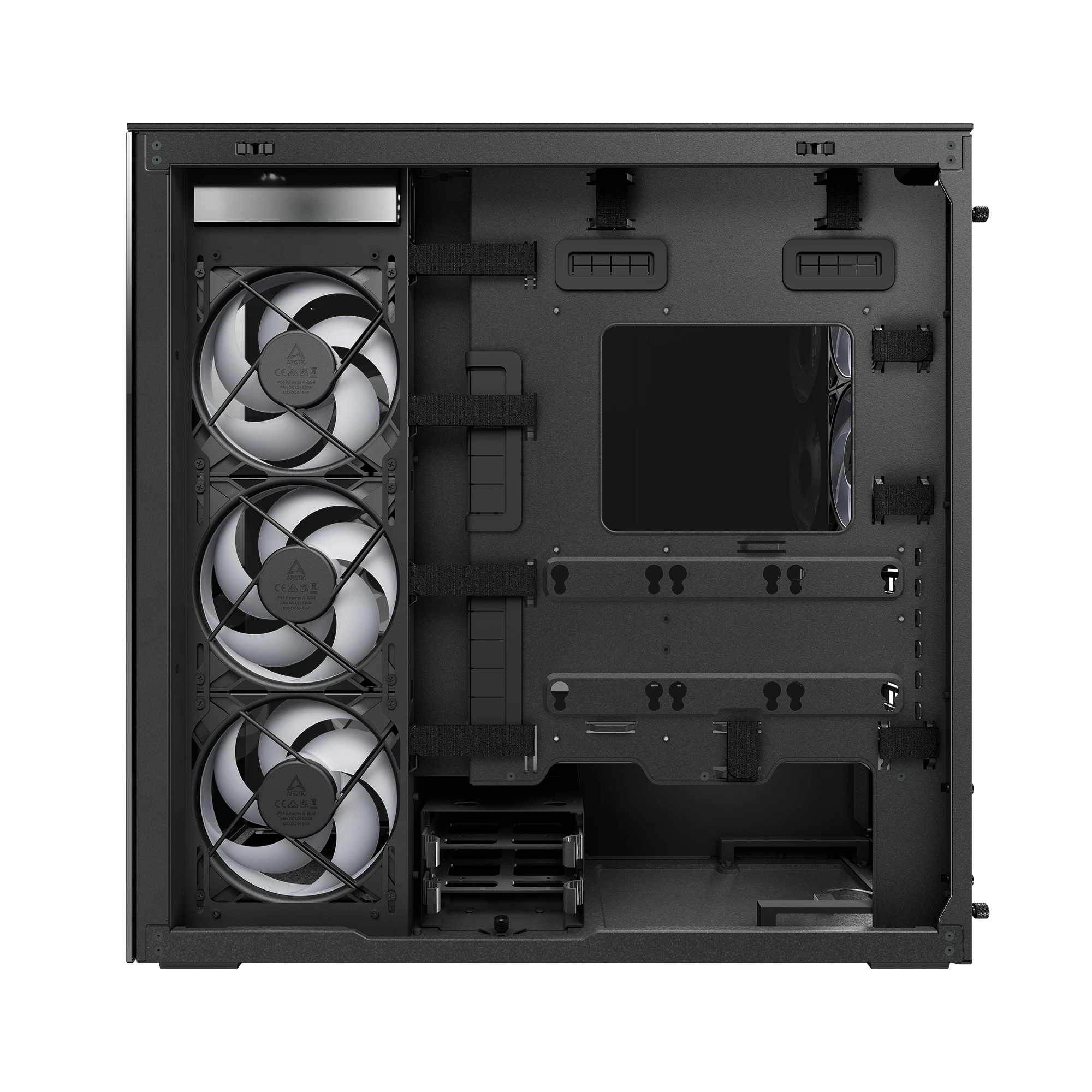 Arctic кутия Case E-ATX - Xtender VG (Mirror Black) - PCIe Gen 4 riser included, 5 A-RGB Fans included