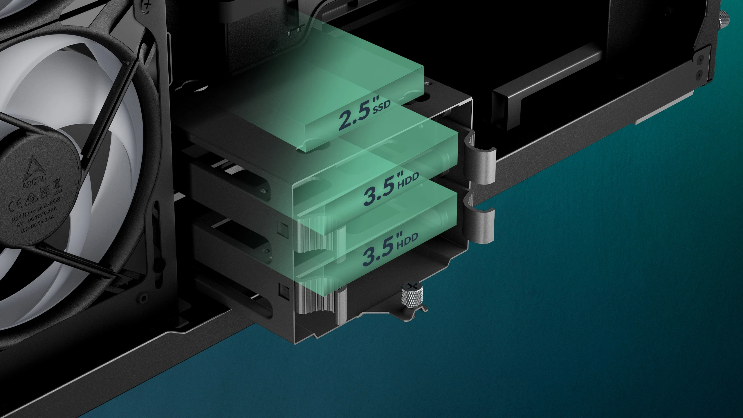 Arctic кутия Case E-ATX - Xtender VG (Mirror Black) - PCIe Gen 4 riser included, 5 A-RGB Fans included