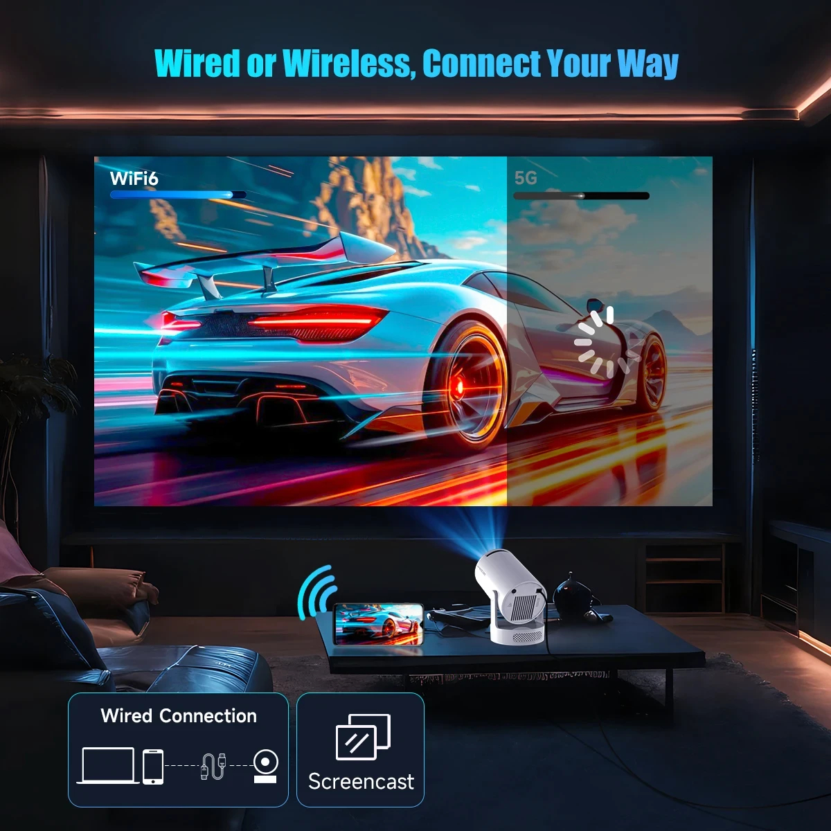 MagCubic преносим мултимедиен проектор Portable Multimedia Projector HY300 Pro+ - 4K, Android 11, Wi-Fi, Bluetooth 5.4