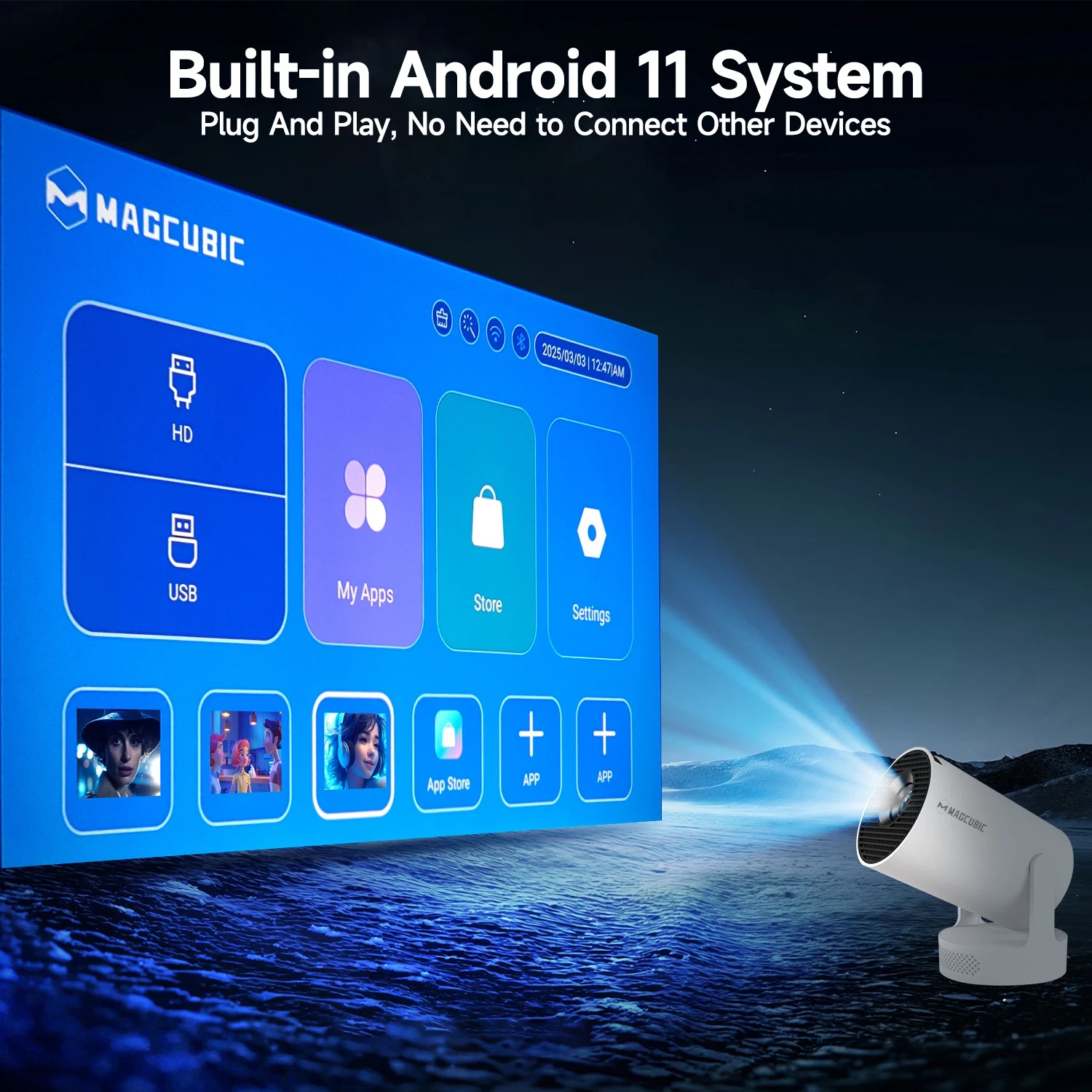MagCubic преносим мултимедиен проектор Portable Multimedia Projector HY300 Pro+ - 4K, Android 11, Wi-Fi, Bluetooth 5.4