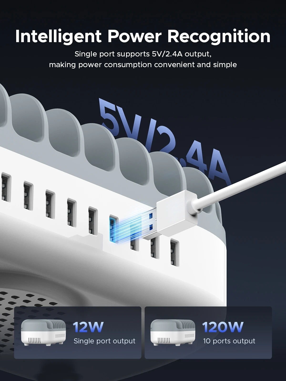 Orico зарядна станция за мобилни устройства Charger Station 220V - 10 x USB 120W white - DUK-10P-EU-WH
