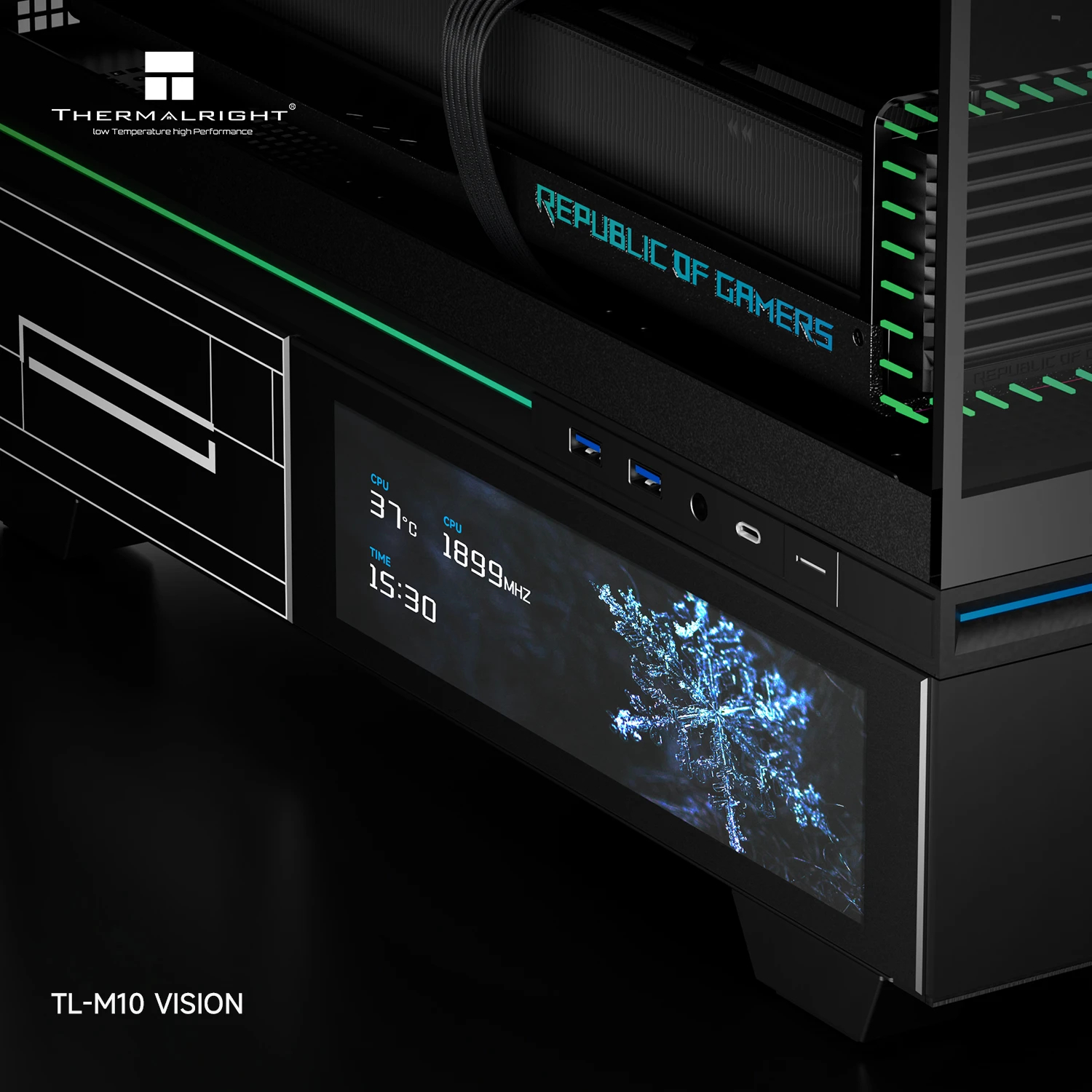 Thermalright кутия Case mATX - TL-M10 Vision Black - No fans, 9.16 inch LCD Display, USB-C