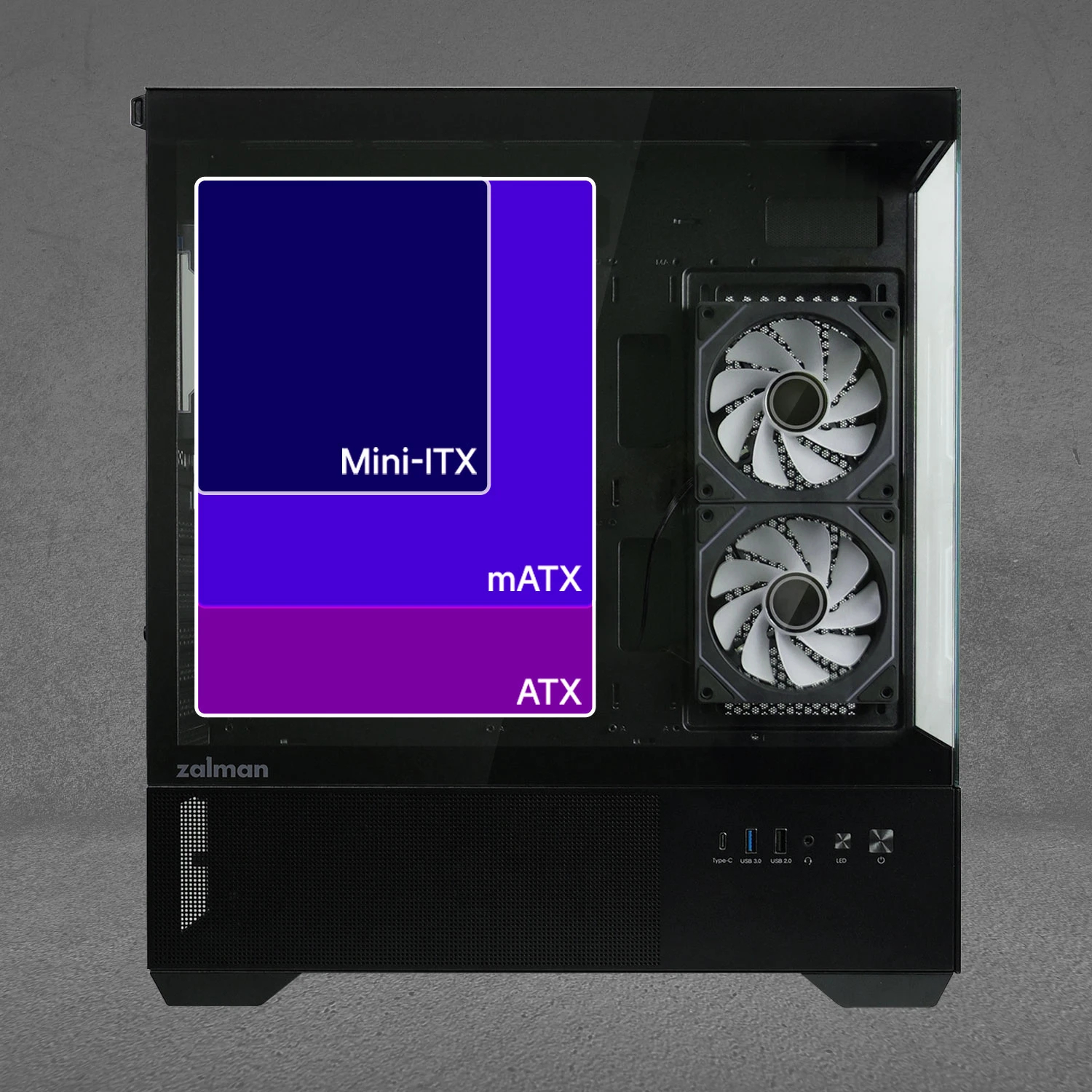 Zalman кутия Case ATX - Chronix BLACK - 3 x 120 mm A-RGB, USB-C, Tempered Glass