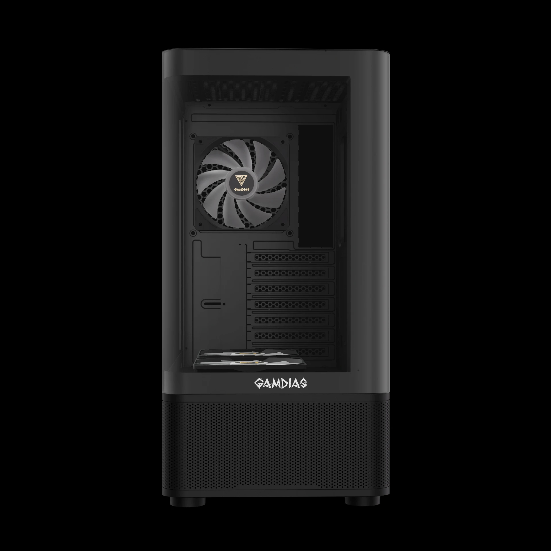 Gamdias кутия Case ATX - ATLAS E2 - 3 x 120 mm A-RGB, Digital Display, Curved Glass