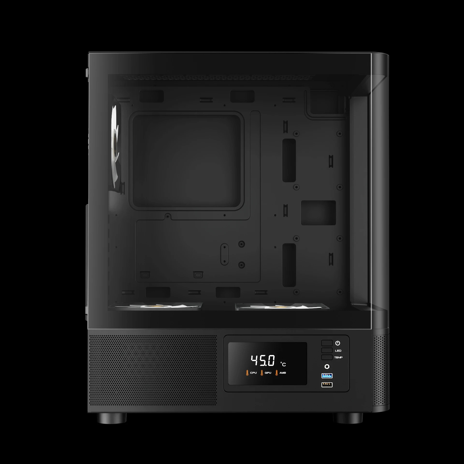 Gamdias кутия Case ATX - ATLAS E2 - 3 x 120 mm A-RGB, Digital Display, Curved Glass