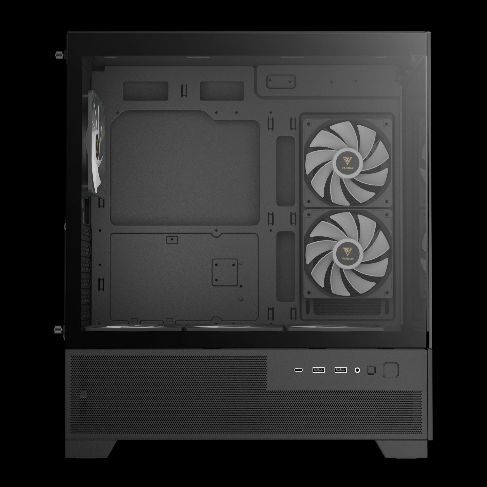 Gamdias кутия Case mATX - AURA GC12 ARGB BK - 6 x 120 mm A-RGB, USB-C, Tempered Glass