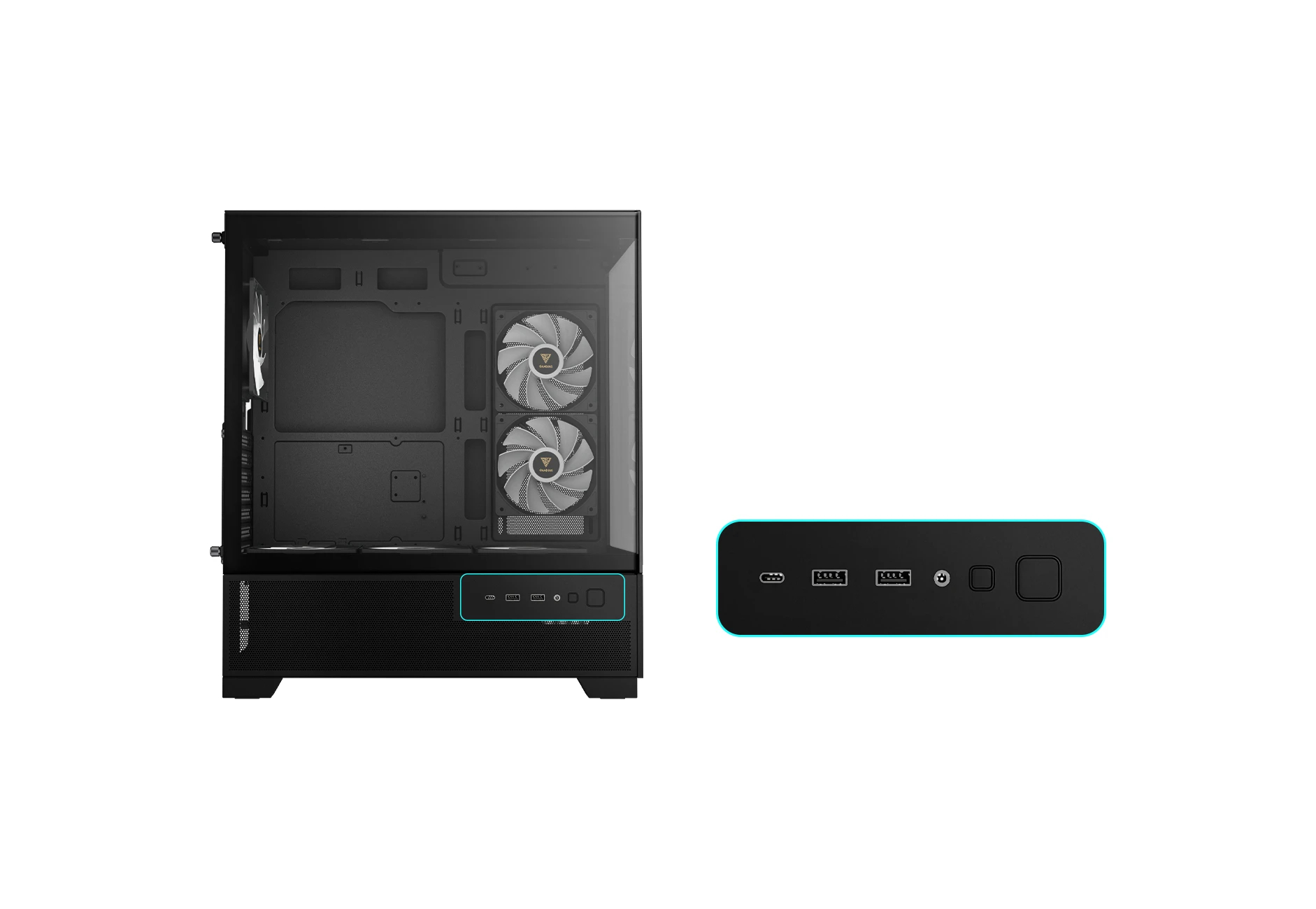 Gamdias кутия Case mATX - AURA GC12 ARGB BK - 6 x 120 mm A-RGB, USB-C, Tempered Glass