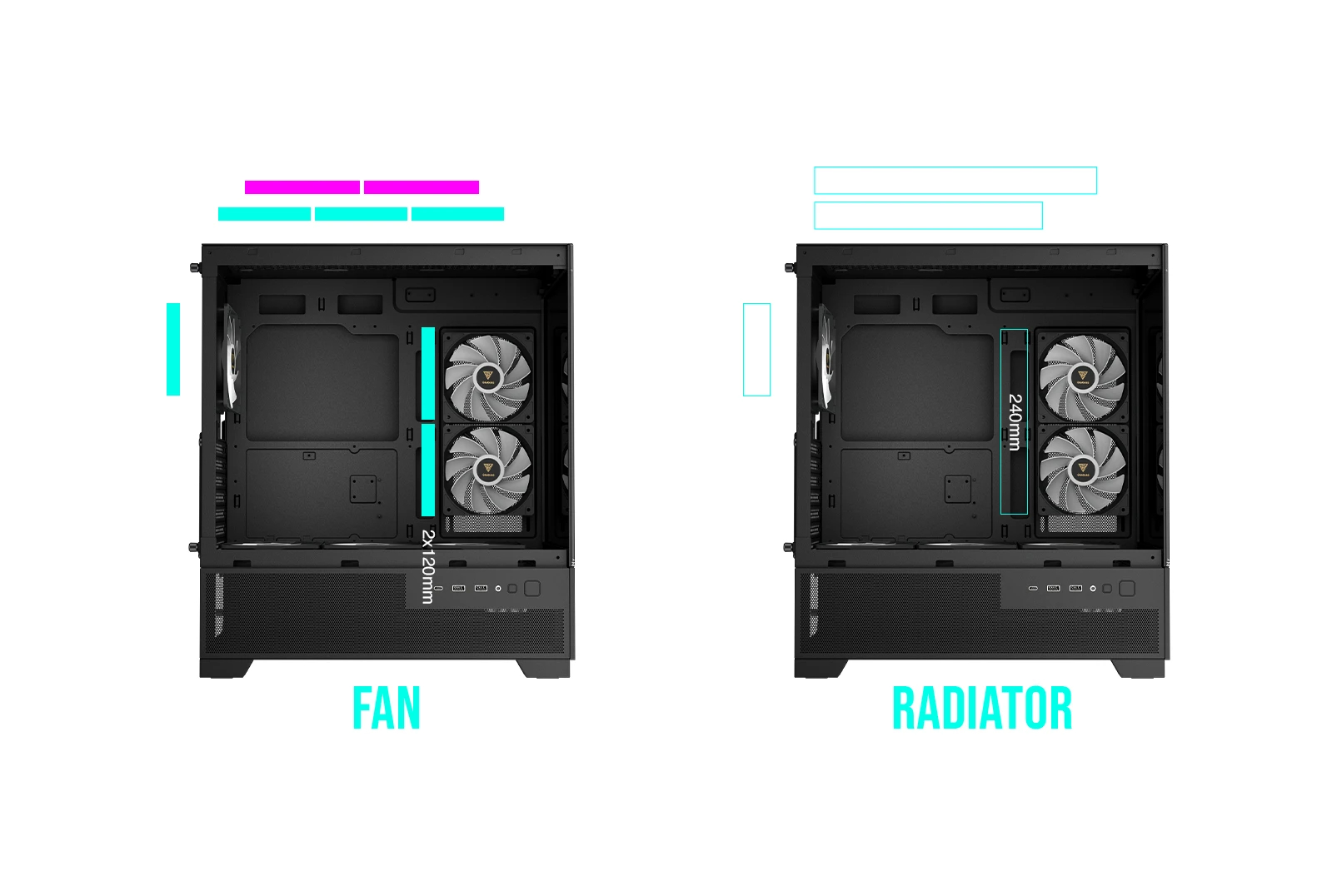 Gamdias кутия Case mATX - AURA GC12 ARGB BK - 6 x 120 mm A-RGB, USB-C, Tempered Glass