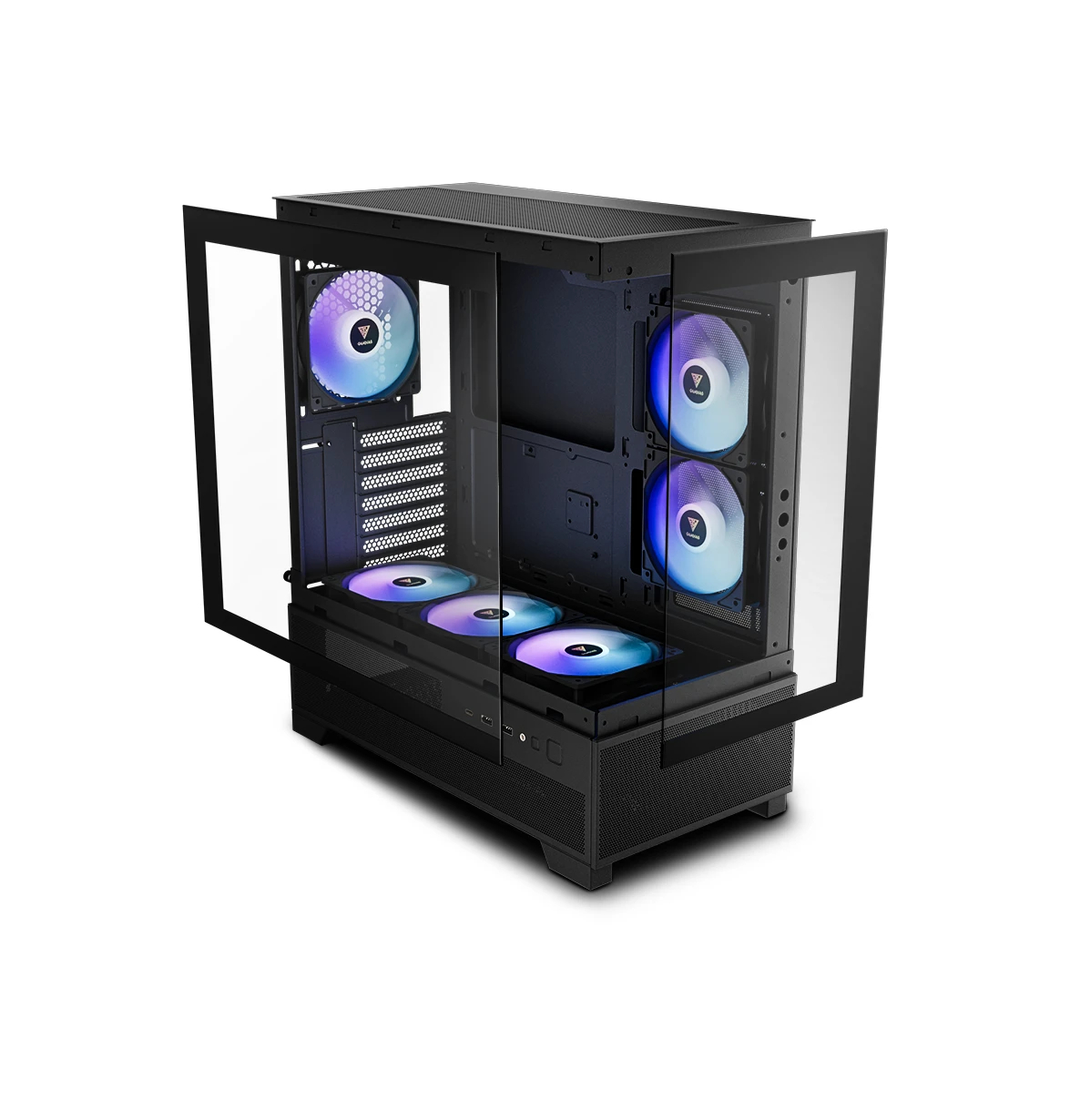 Gamdias кутия Case mATX - AURA GC12 ARGB BK - 6 x 120 mm A-RGB, USB-C, Tempered Glass