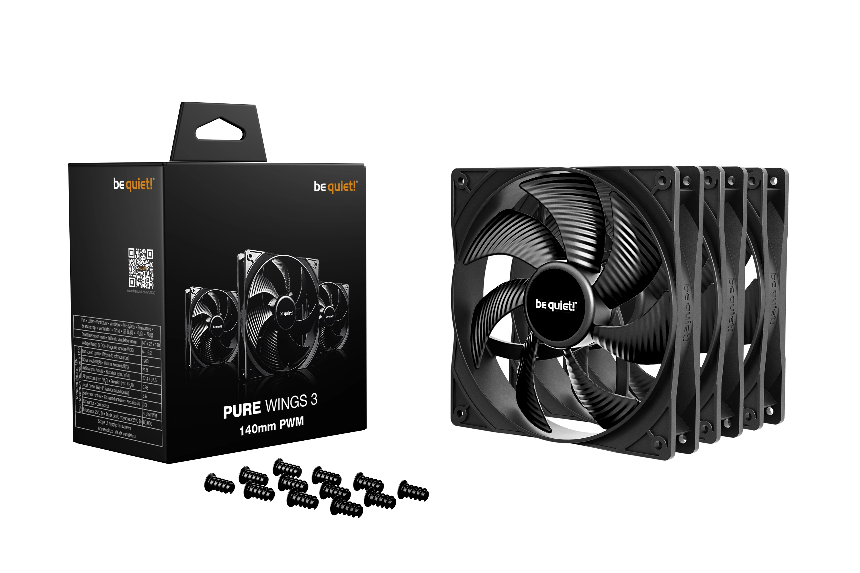 be quiet! комплект вентилатори Fan Pack 3-in-1 3 x 140mm - PURE WINGS 3 140mm PWM 3-Pack
