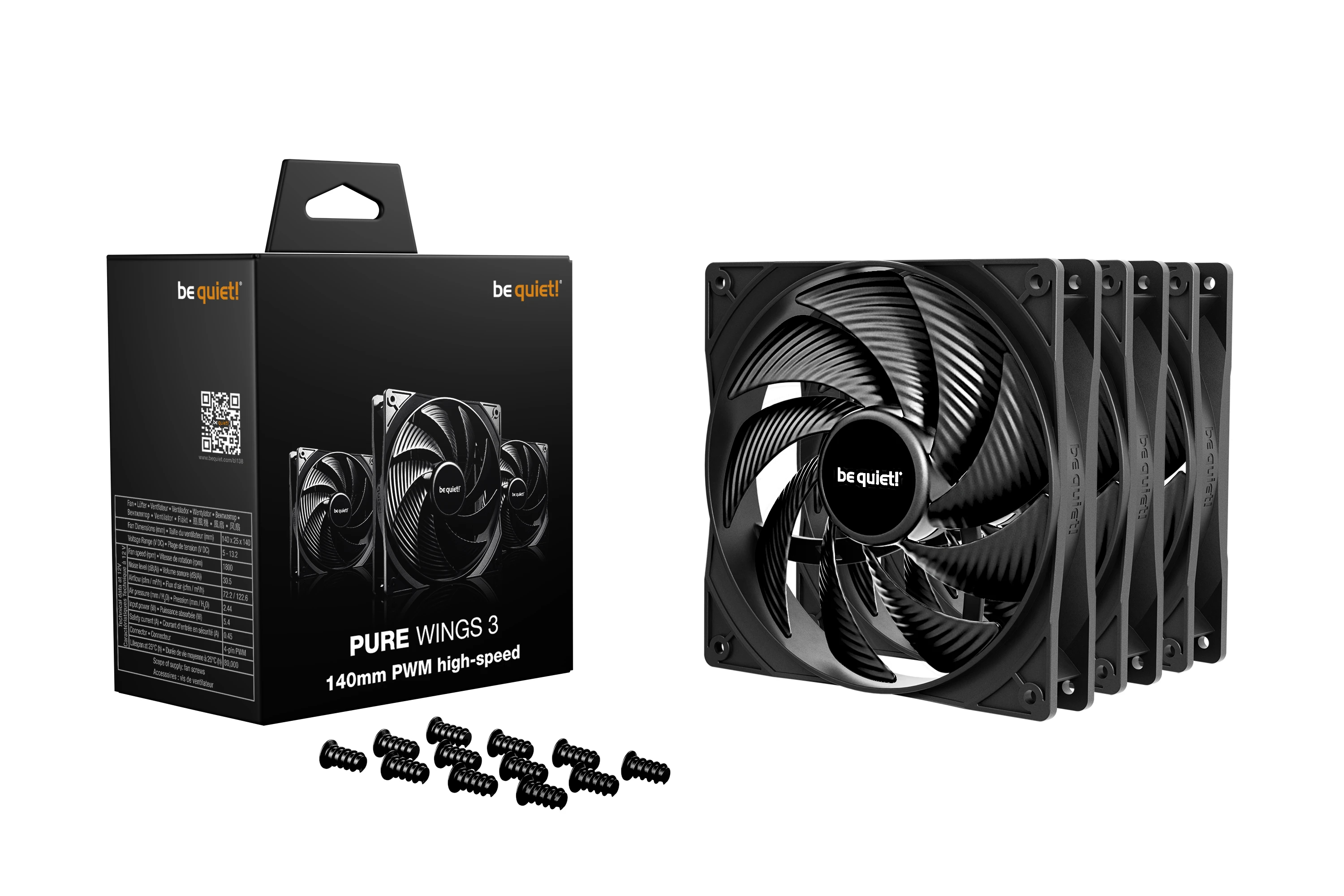 be quiet! комплект вентилатори Fan Pack 3-in-1 3 x 140mm - PURE WINGS 3 140mm PWM high-speed 3-Pack