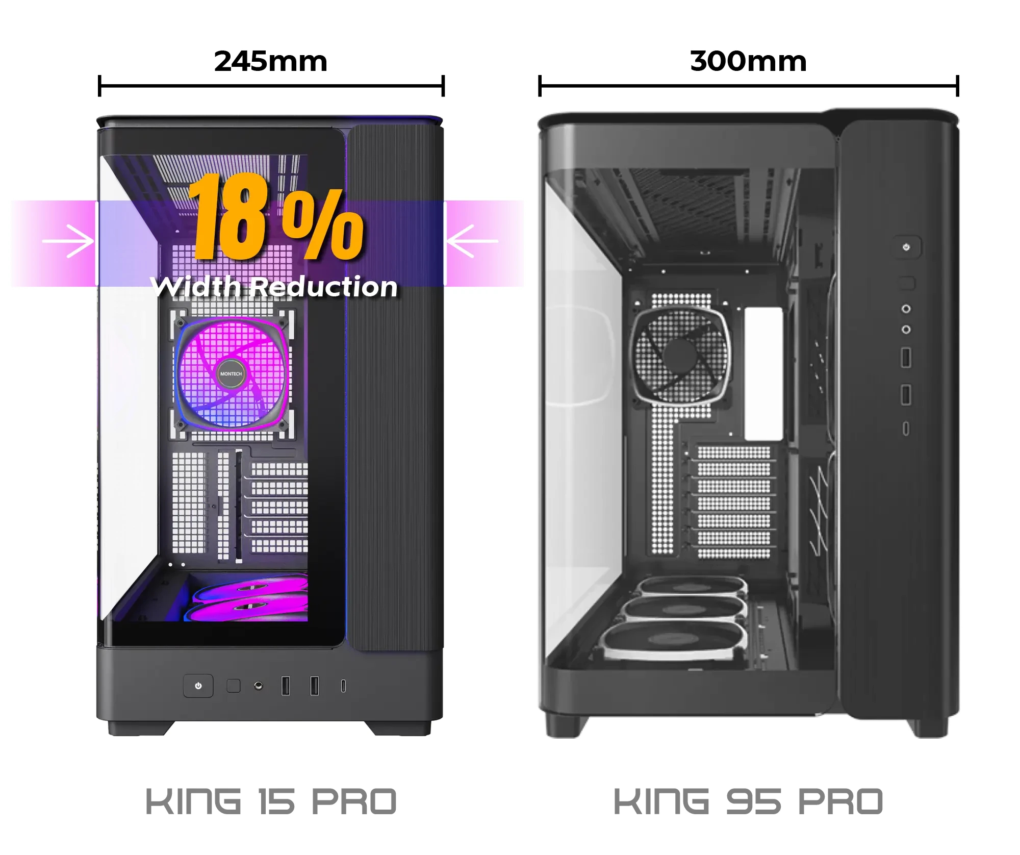 Montech кутия Case mATX - KING 15 PRO (B) - 4 x 120 mm A-RGB, USB-C