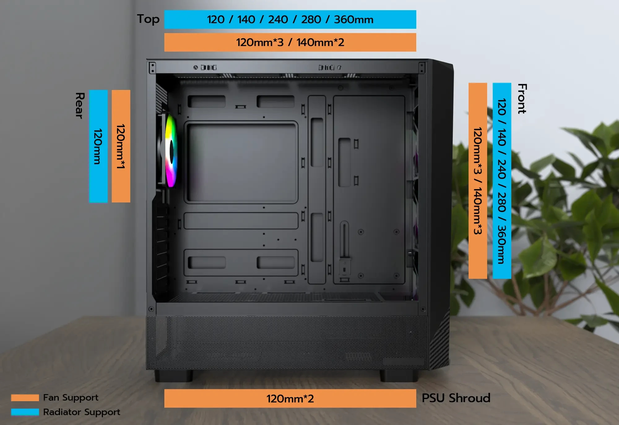Montech кутия Case ATX - X5 (B) - 4 A-RGB fans, USB-C