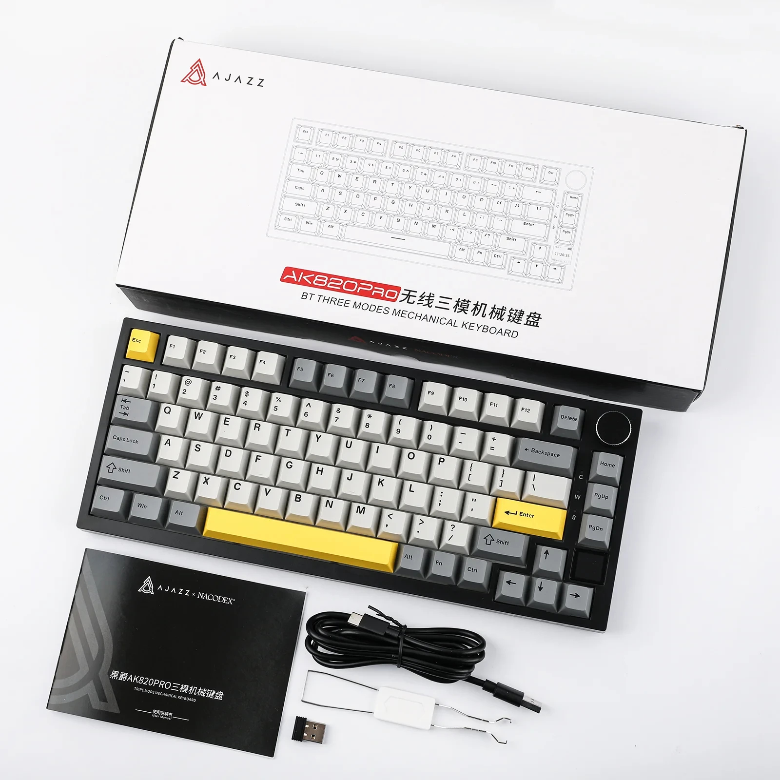 Ajazz геймърска механична клавиатура Wireless Gaming Mechanical Keyboard AK820 PRO - Flying Fish [Linear] (English US), Black, Gray