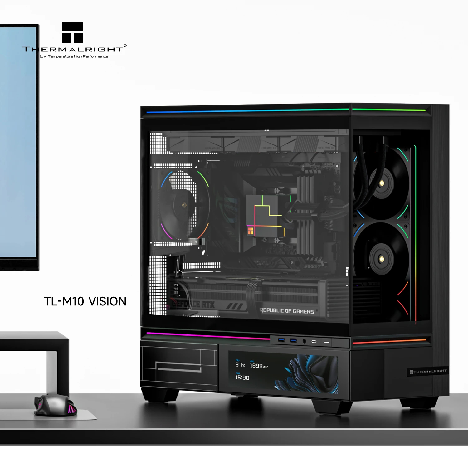 Thermalright кутия Case mATX - TL-M10 Vision Black - 4 x 120 mm ARGB included, 9.16 inch LCD Display, USB-C