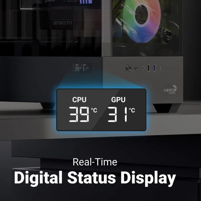 AeroCool кутия Case ATX - P500D Digi-G-BK-v1 - Digital Display, USB-C, 3 x 120 mm A-RGB