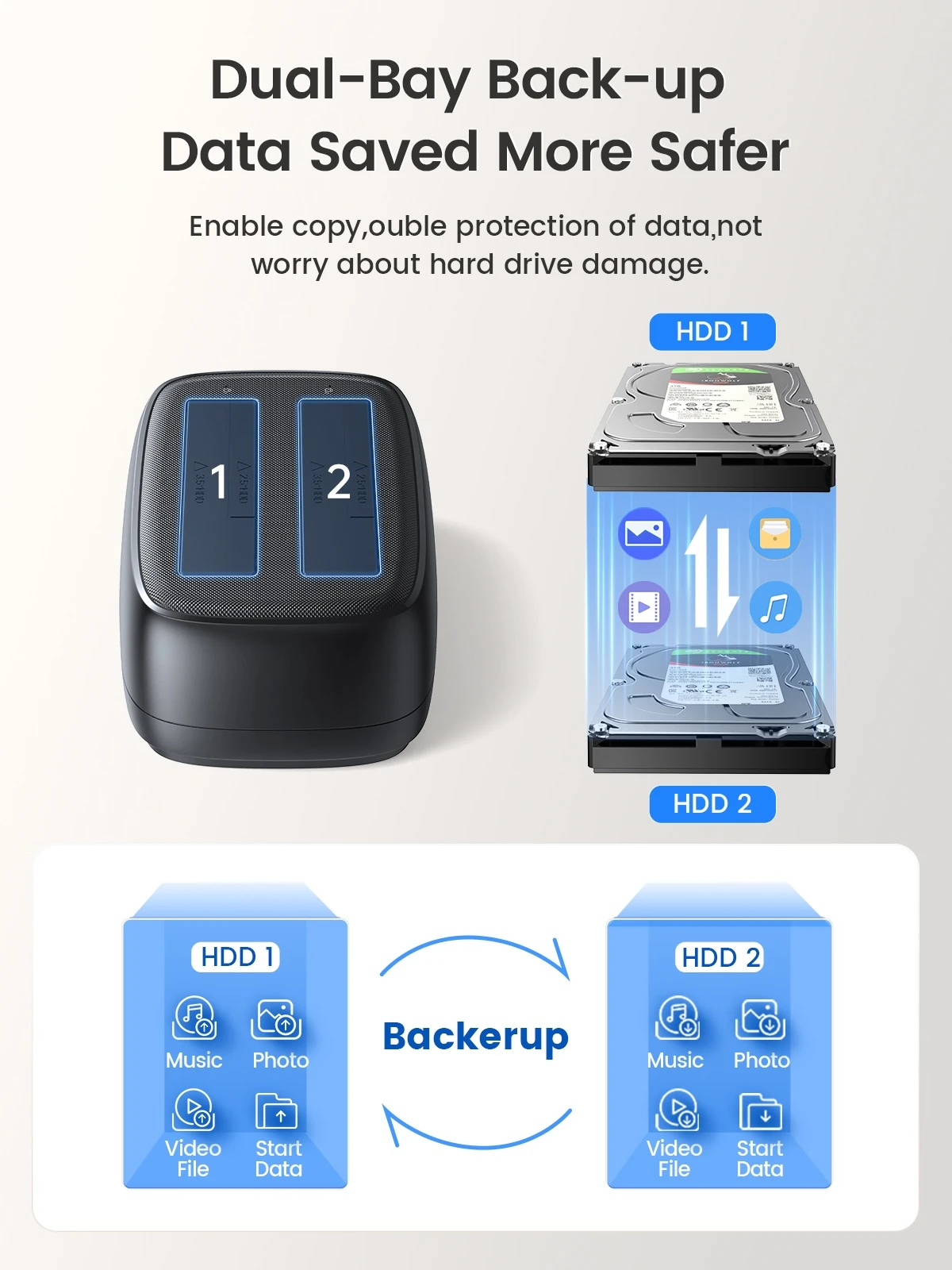 Orico докинг станция Storage - HDD/SSD Dock - 2 BAY Offline Clone 2.5/3.5 USB-C/USB-A - DD28C3-C