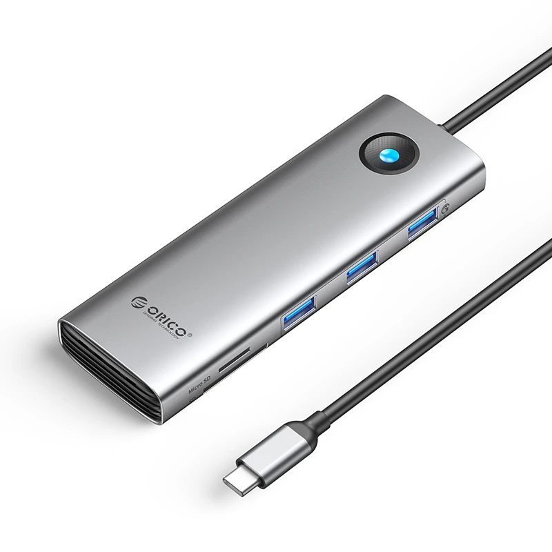 Orico докинг станция Docking Station Type-C - PW11-9P-GY-EP - HDMI x 1, VGA x 1, USB3.0 x 3, USB-C PD100W x 1, LAN x 1 (1Gbps), SD/TF